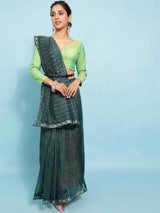 DUNGRANI BOTTLE GREEN POLO ORGANZA SOLID SAREE