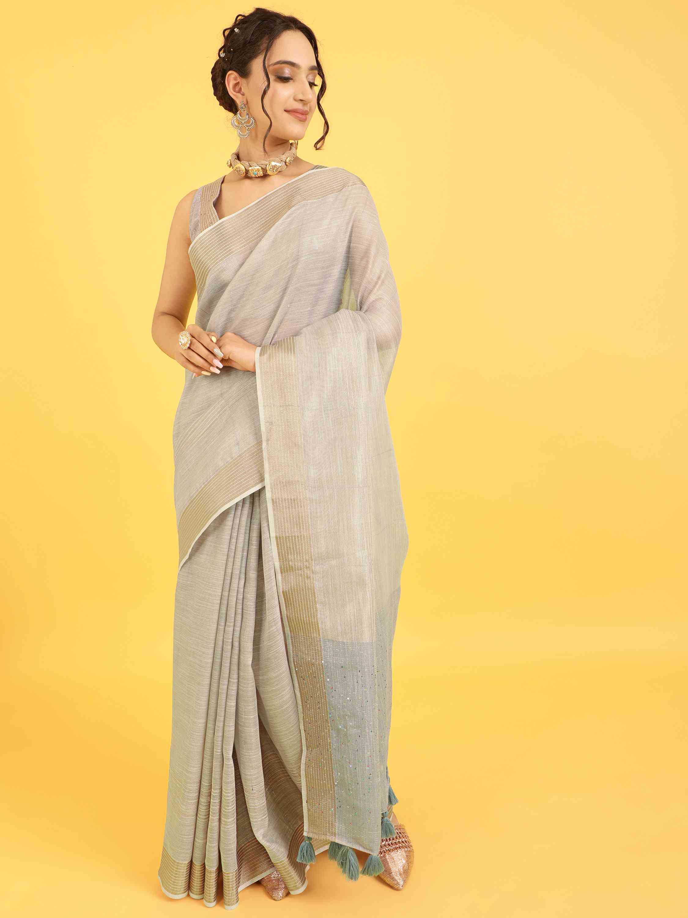 RAINBOW GRAY COTTON TISSUE SAREE