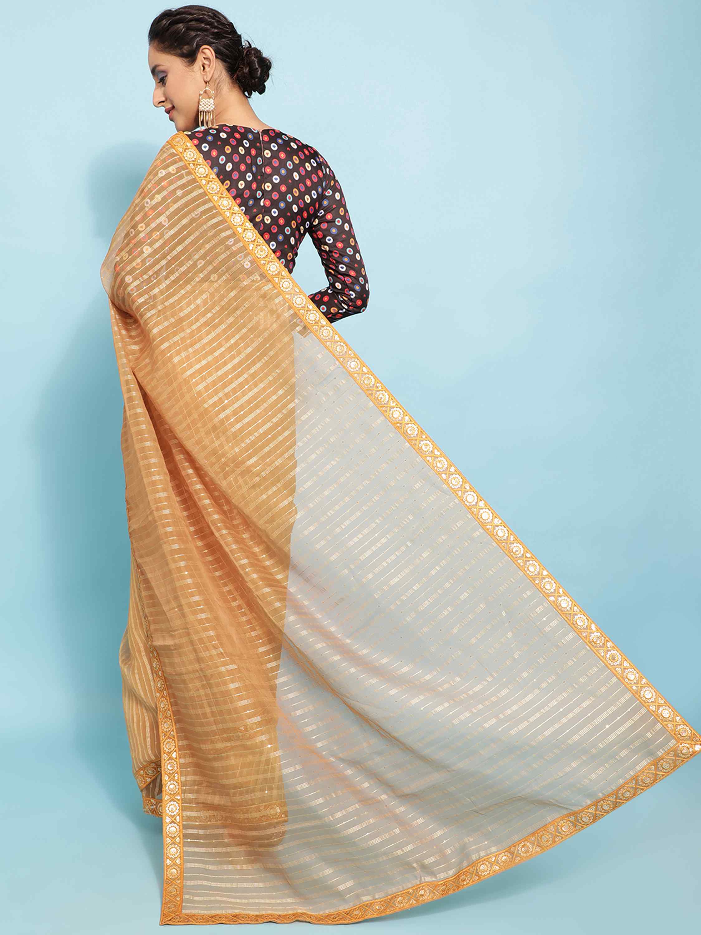 MUSTARD YELLOW POLO ORGANZA SOLID SAREE