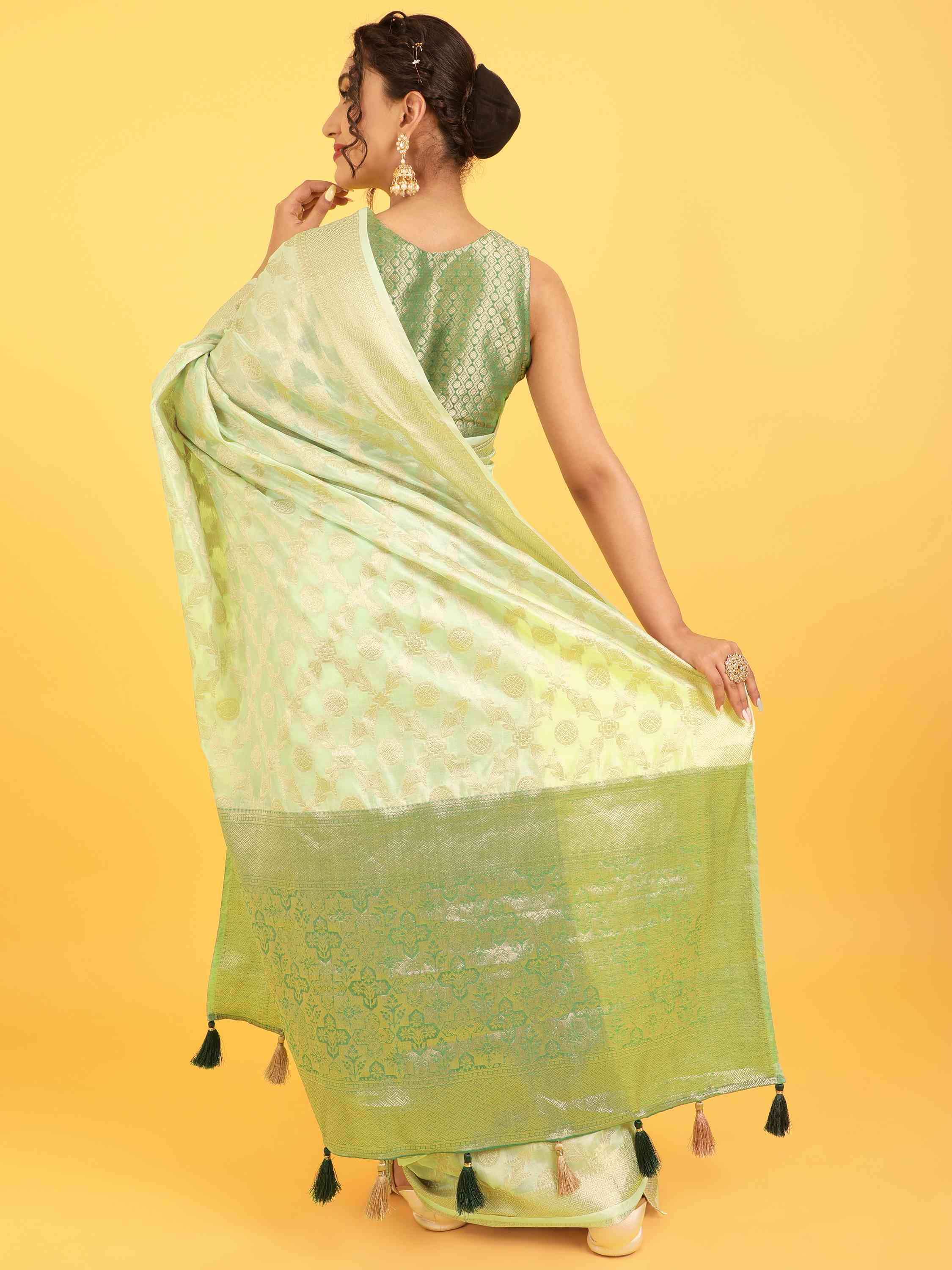 MINT GREEN BANARASI ORGANZA SILK SAREE