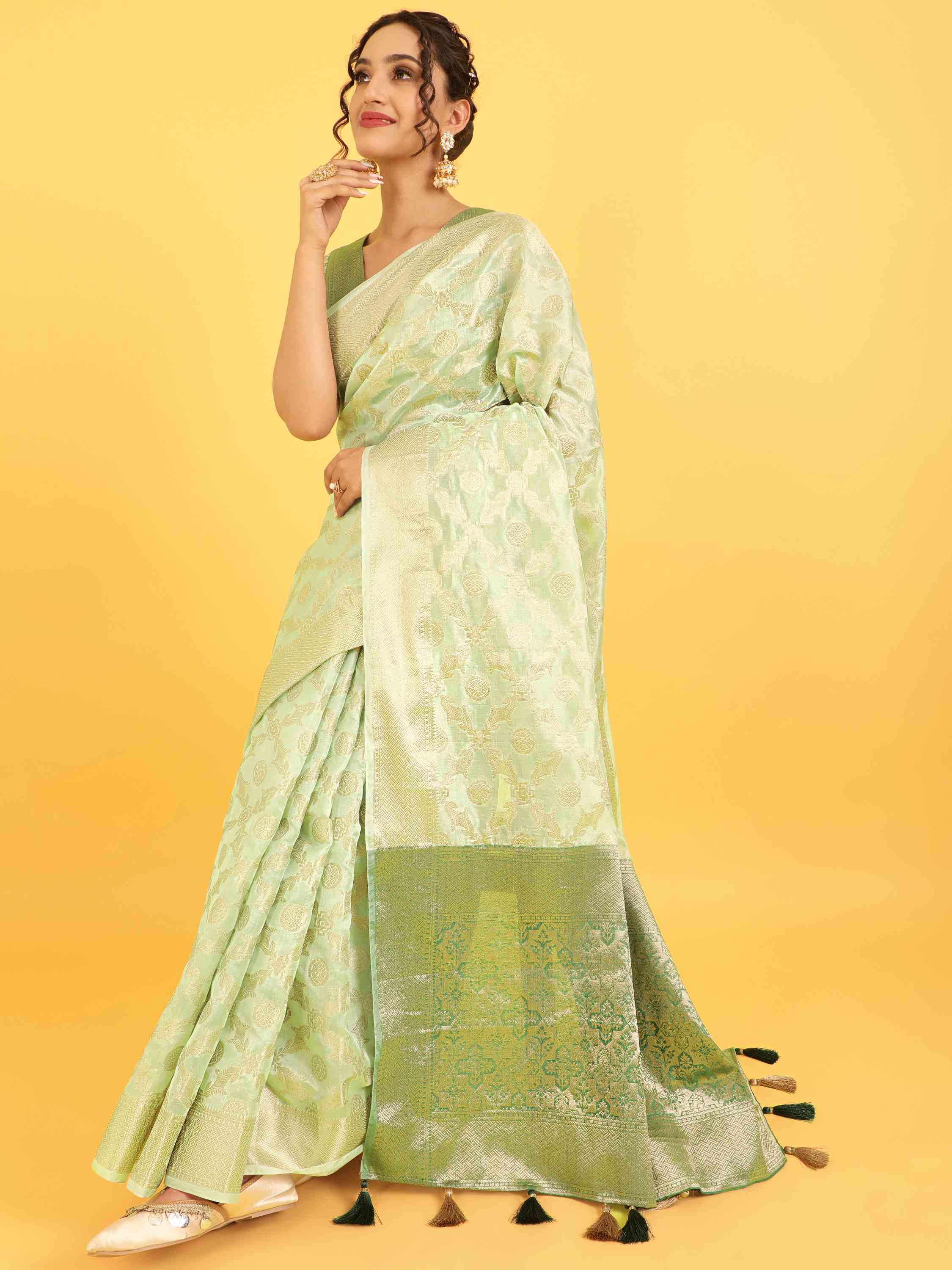 MINT GREEN BANARASI ORGANZA SILK SAREE