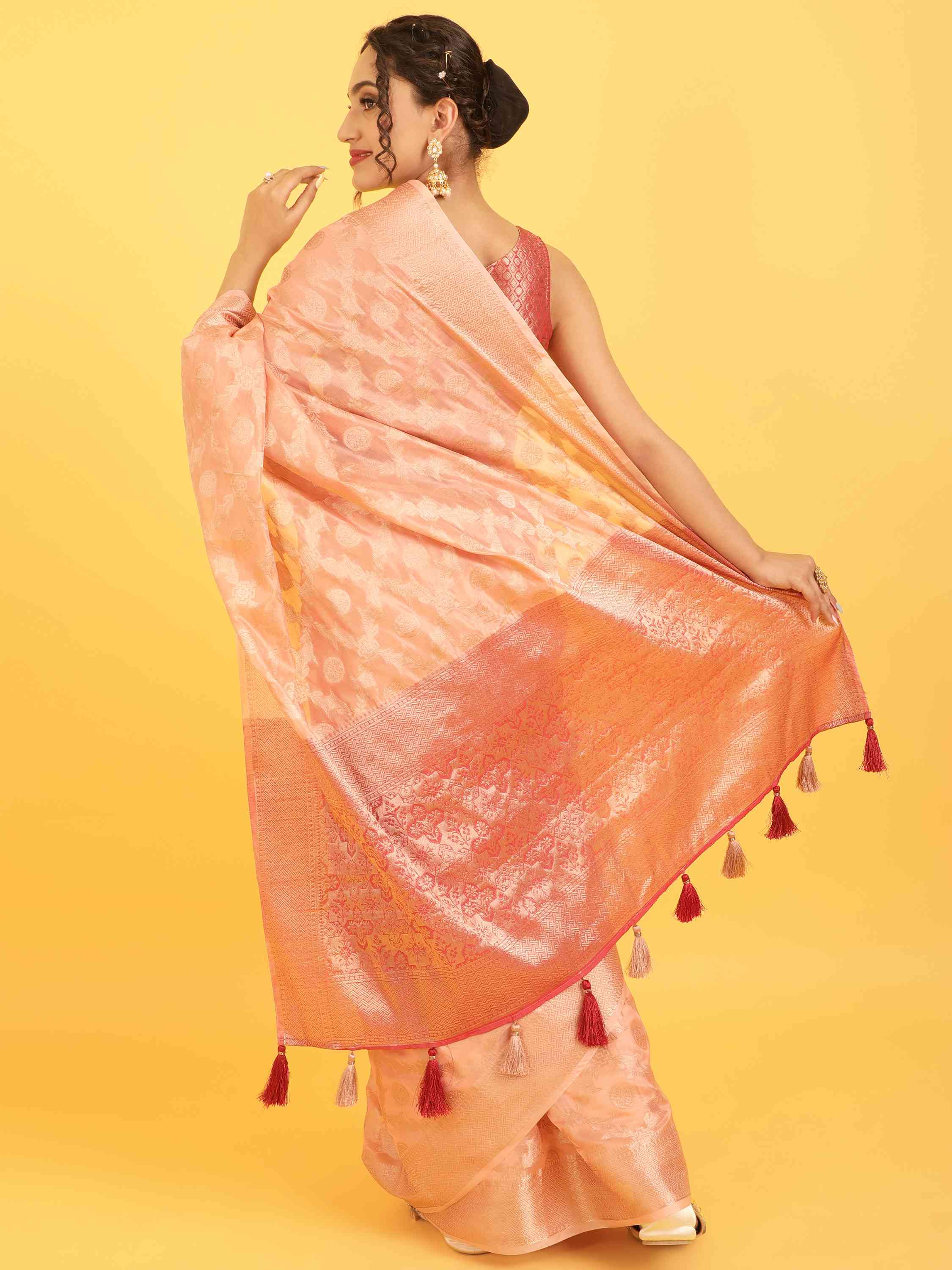 PEACH BANARASI ORGANZA SILK SAREE