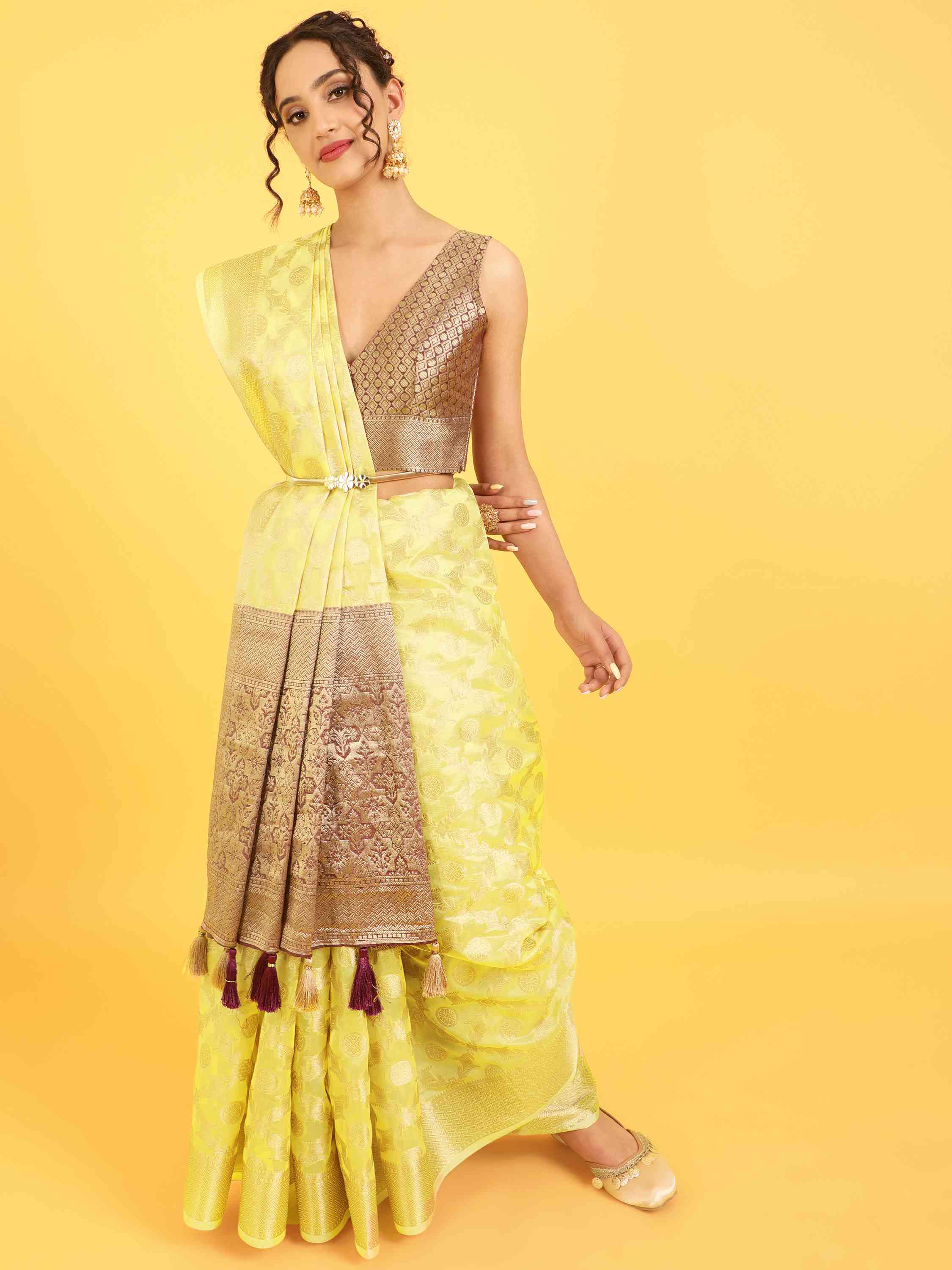 DUNGRANI YELLOW BANARASI ORGANZA SILK SAREE