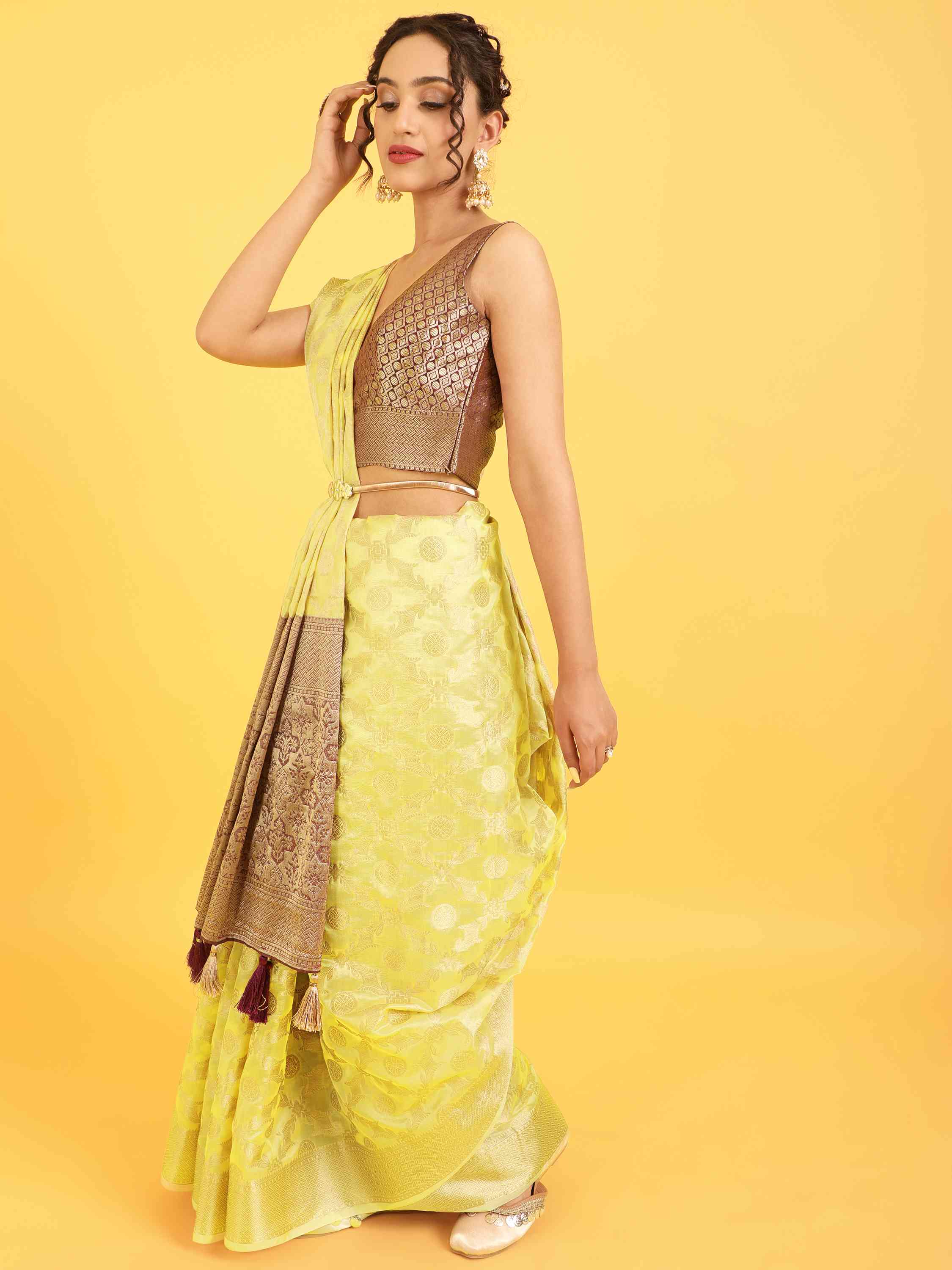 DUNGRANI YELLOW BANARASI ORGANZA SILK SAREE