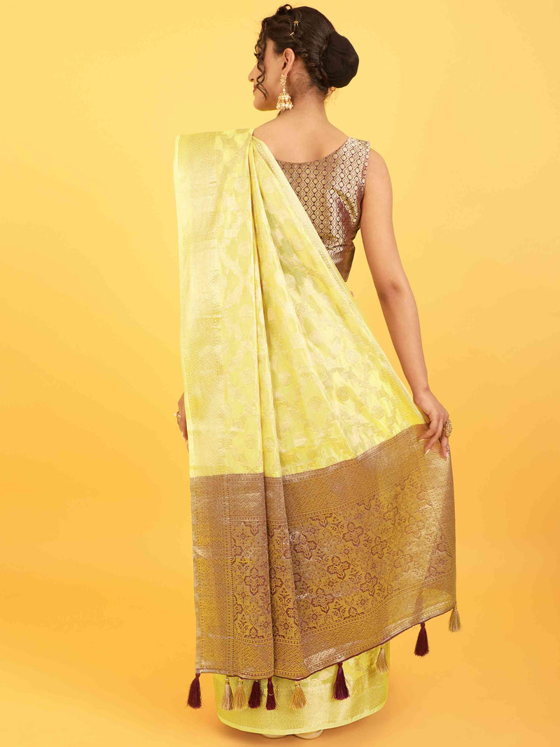 DUNGRANI YELLOW BANARASI ORGANZA SILK SAREE