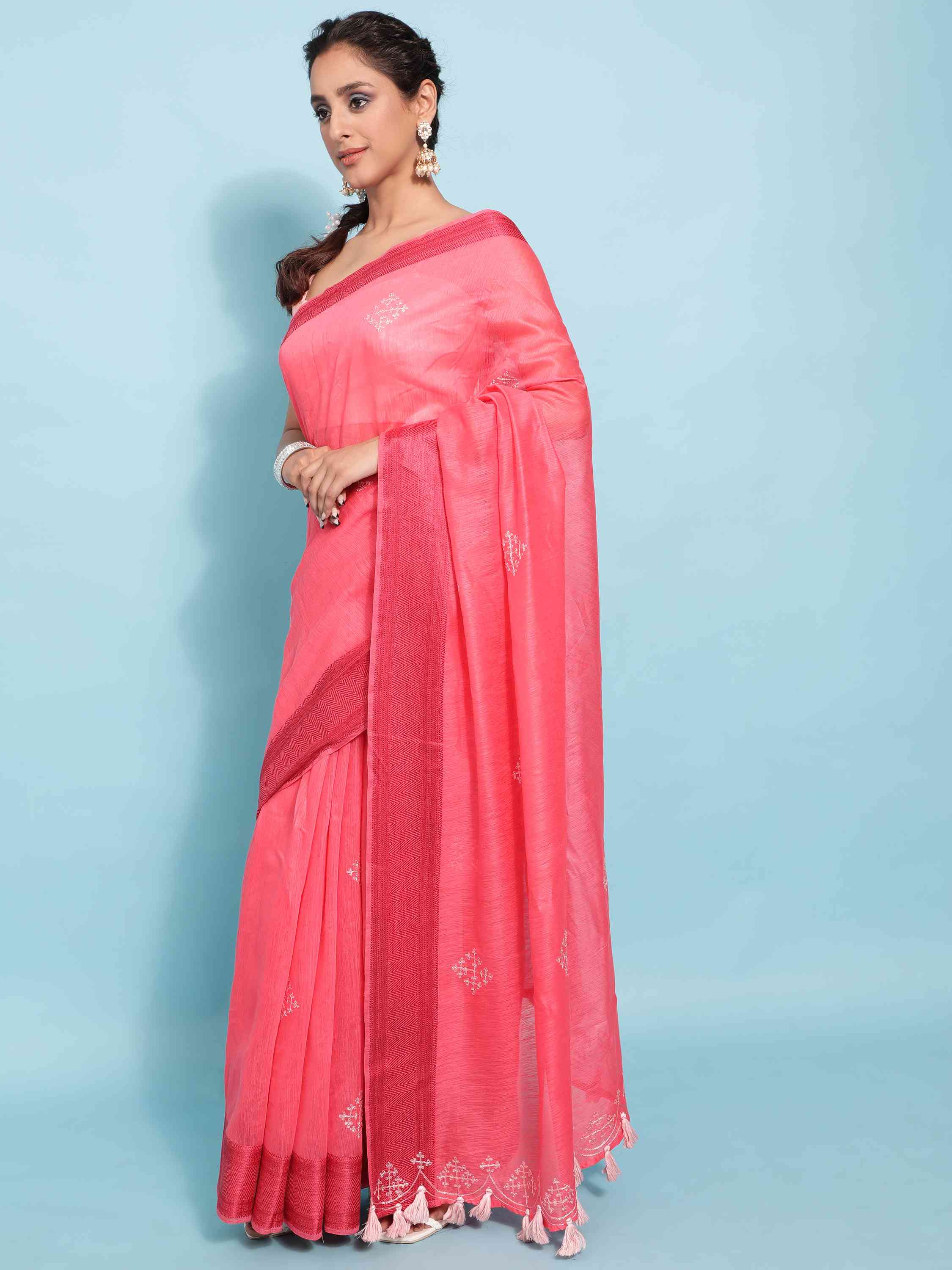  PINK COTTON SILK SAREE WITH BLOUSE