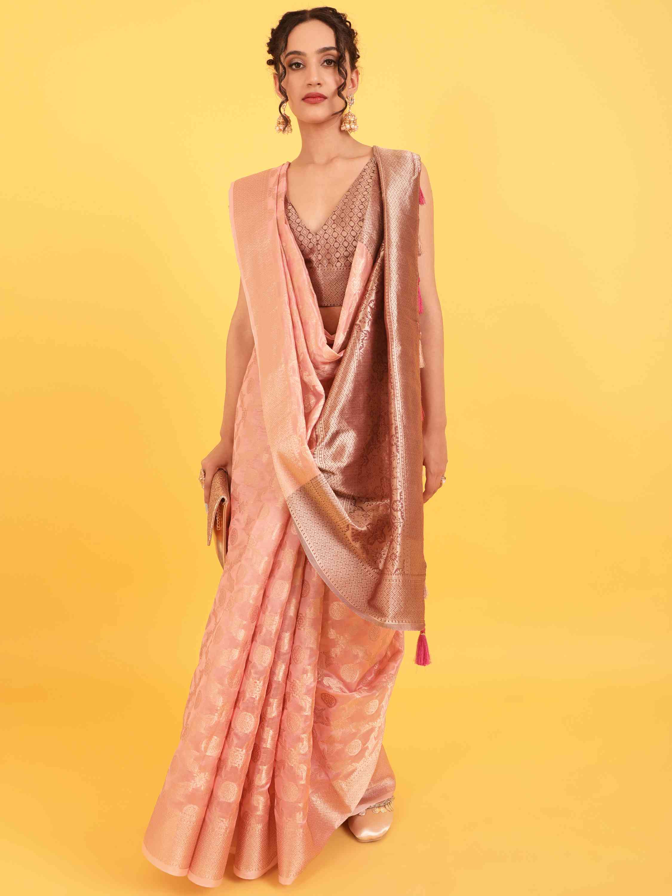 DUNGRANI PINK BANARASI ORGANZA SILK SAREE