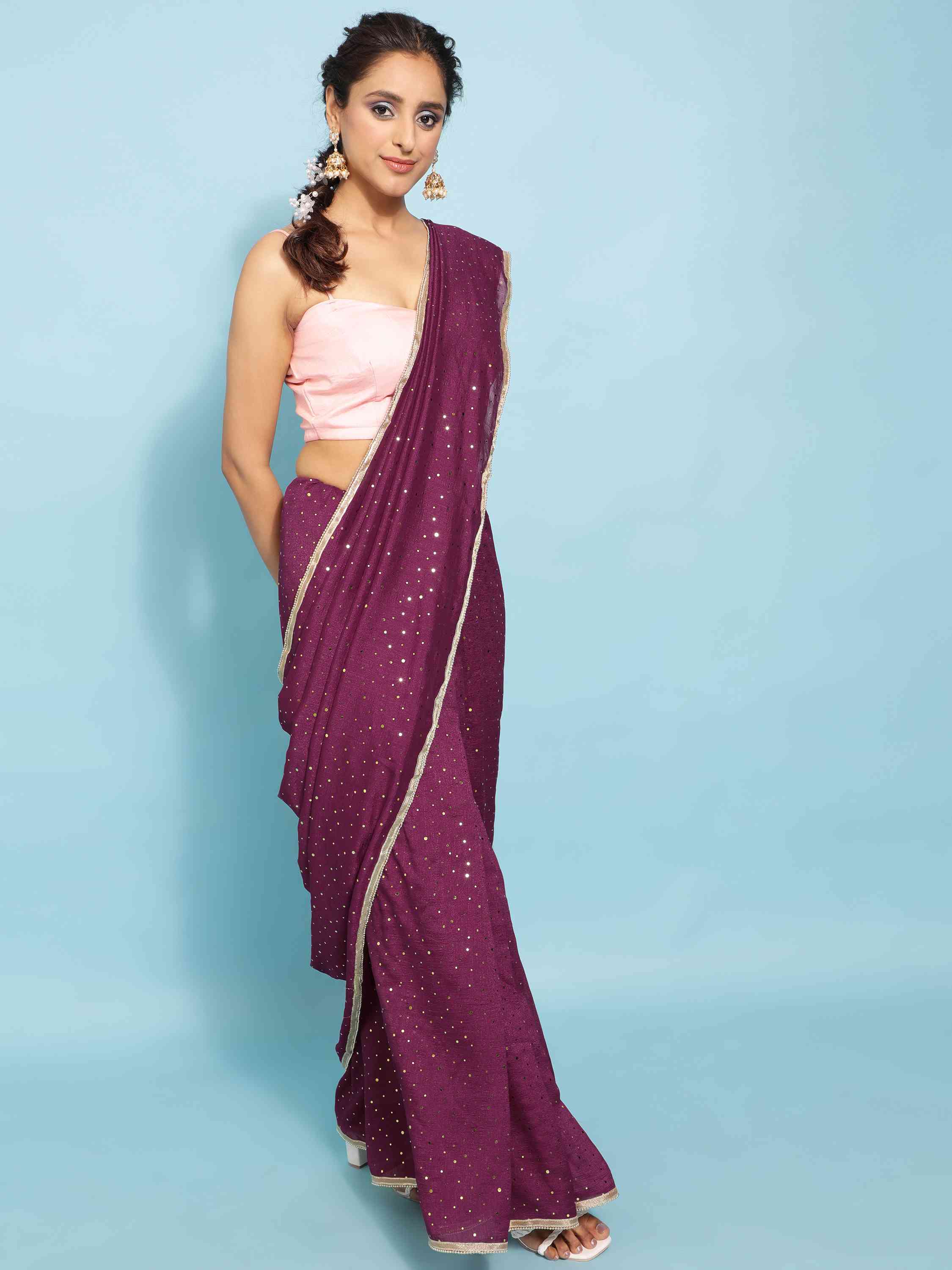 WINE FAUX CREPE SILK SAREE