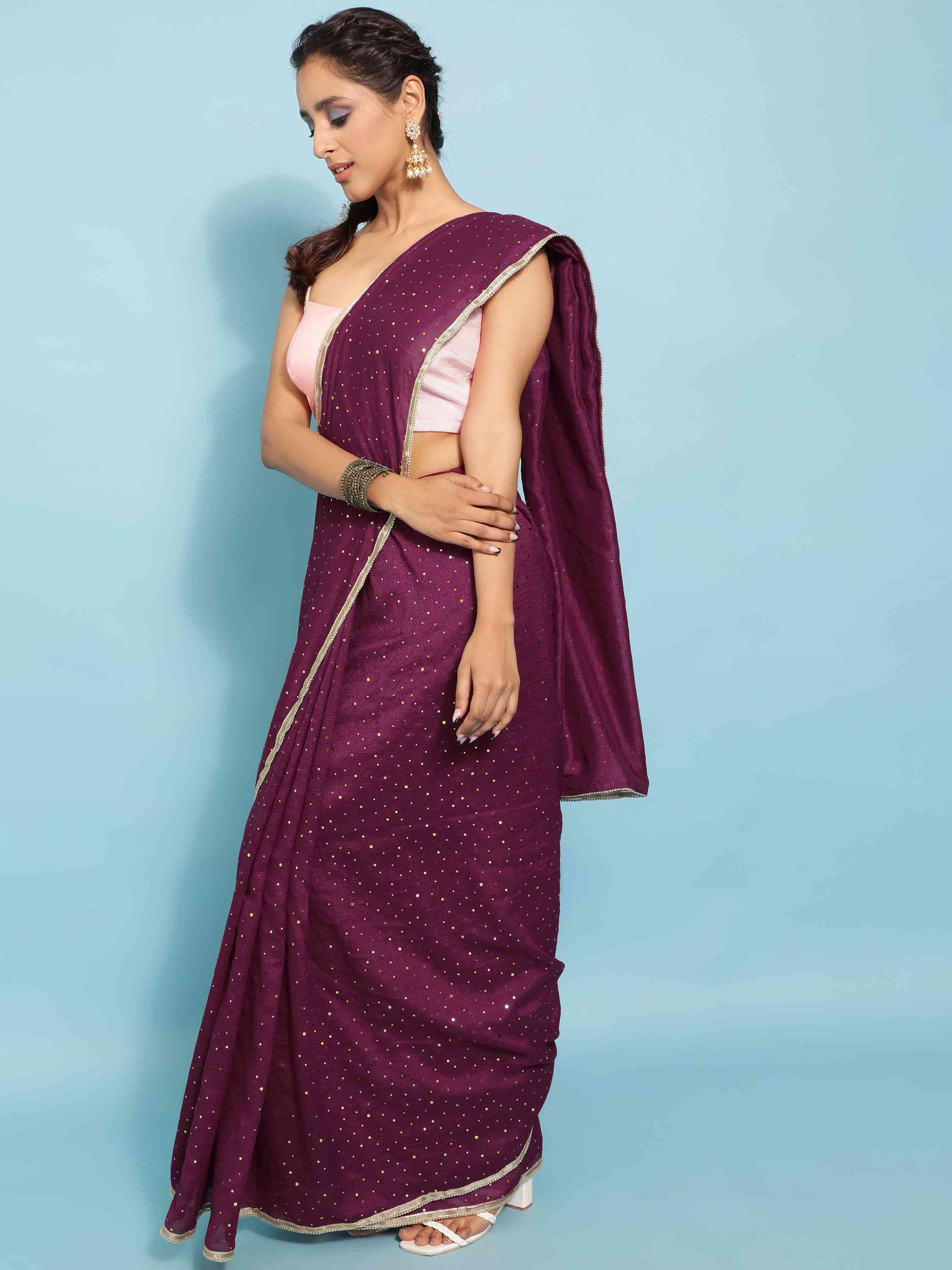 WINE FAUX CREPE SILK SAREE