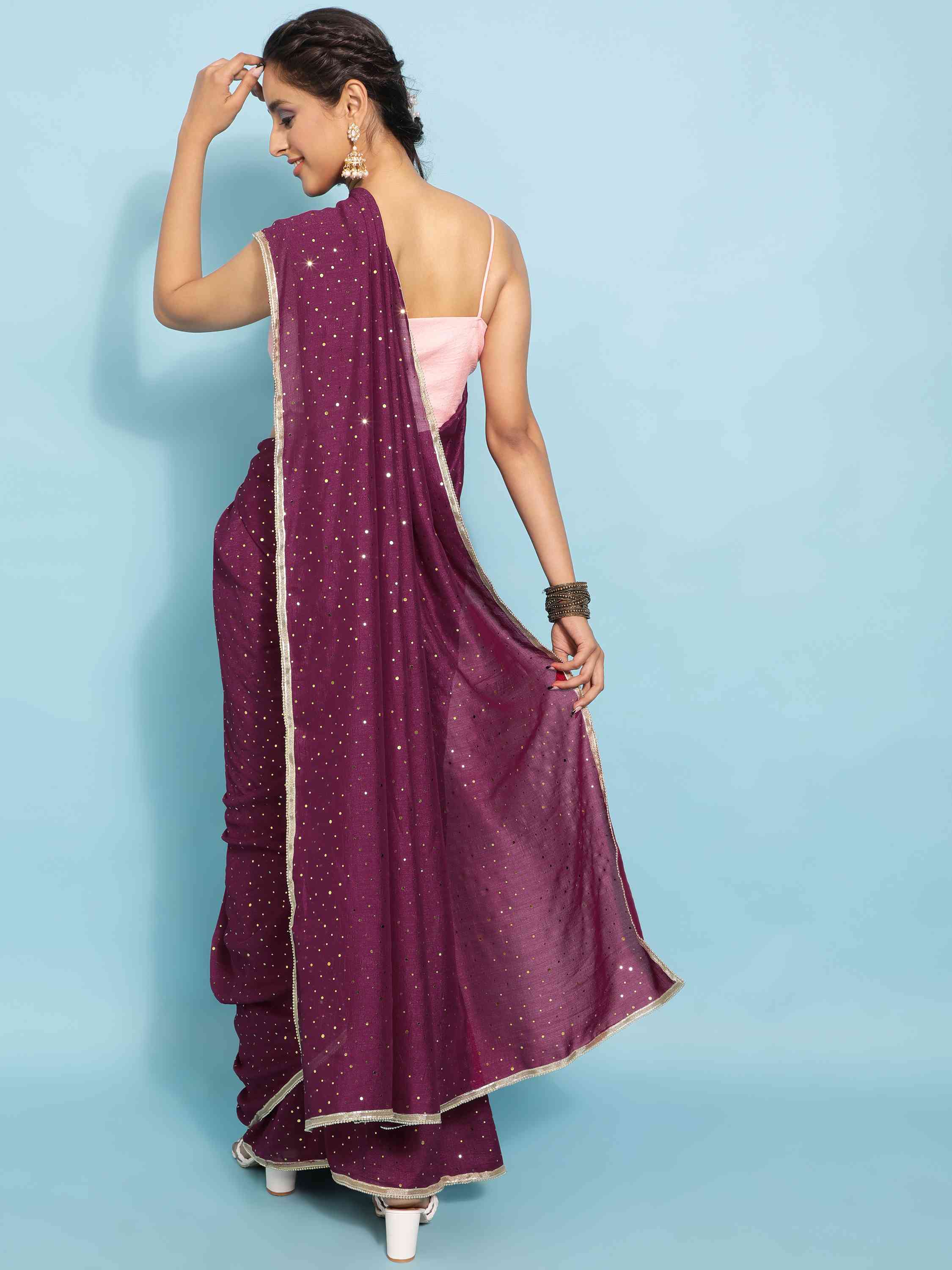 WINE FAUX CREPE SILK SAREE