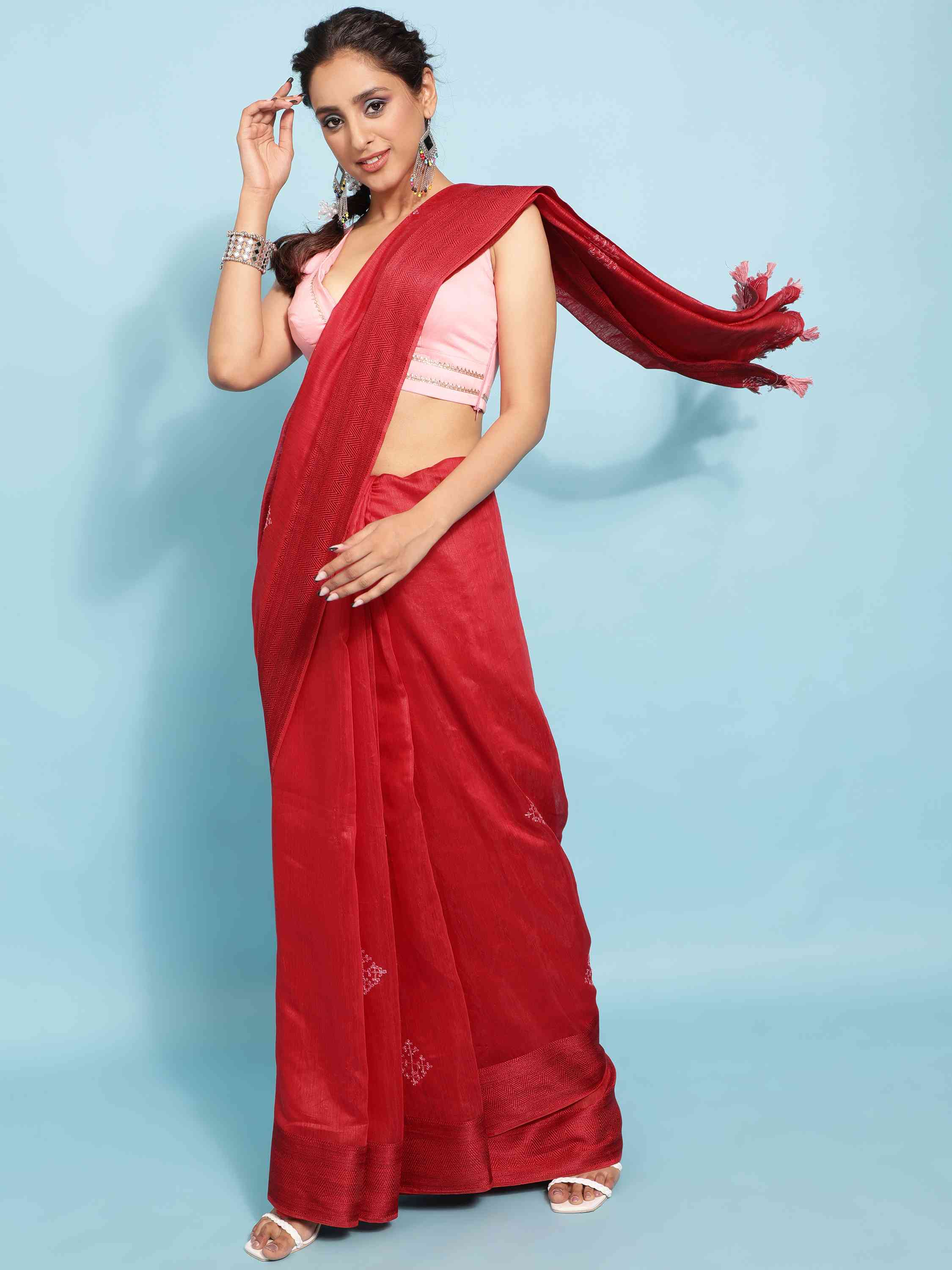 RED COTTON SILK SAREE WITH BLOUSE