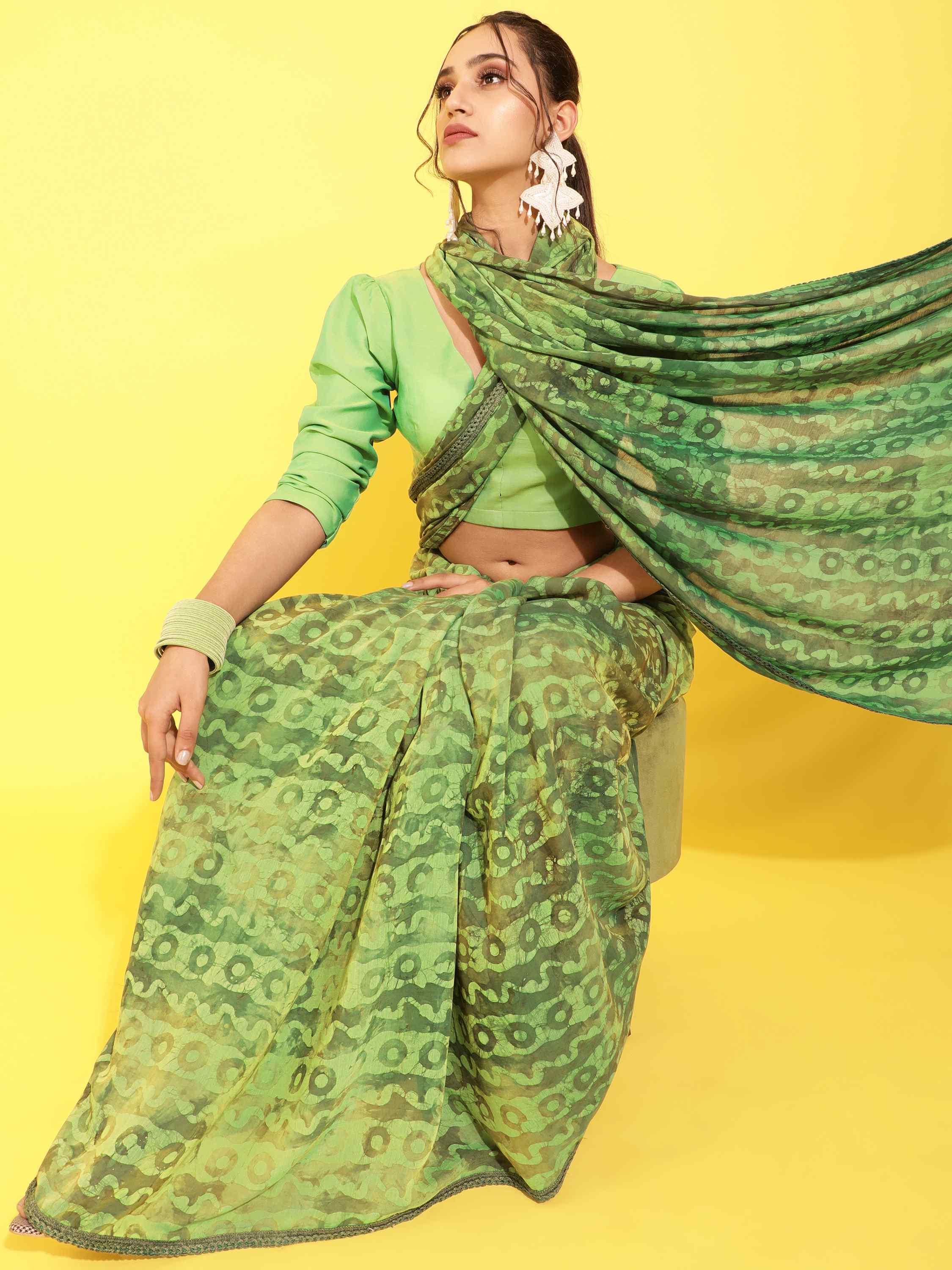 DUNGRANI GREEN CIARA MODAL BATIK LIVA SAREE