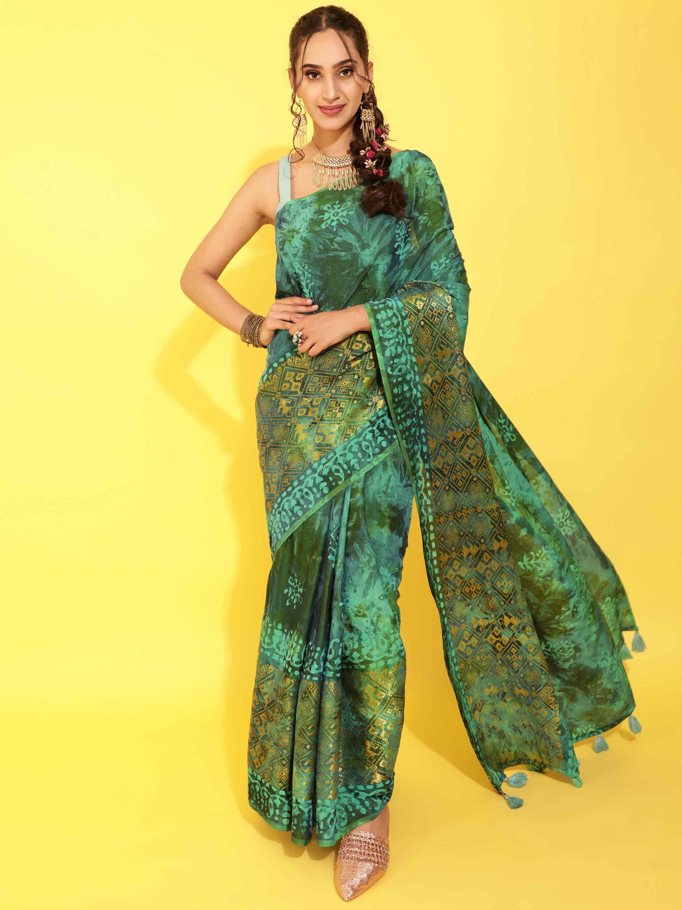 TEAL VIVACIOUS PATOLA BATIK LIVA SAREE