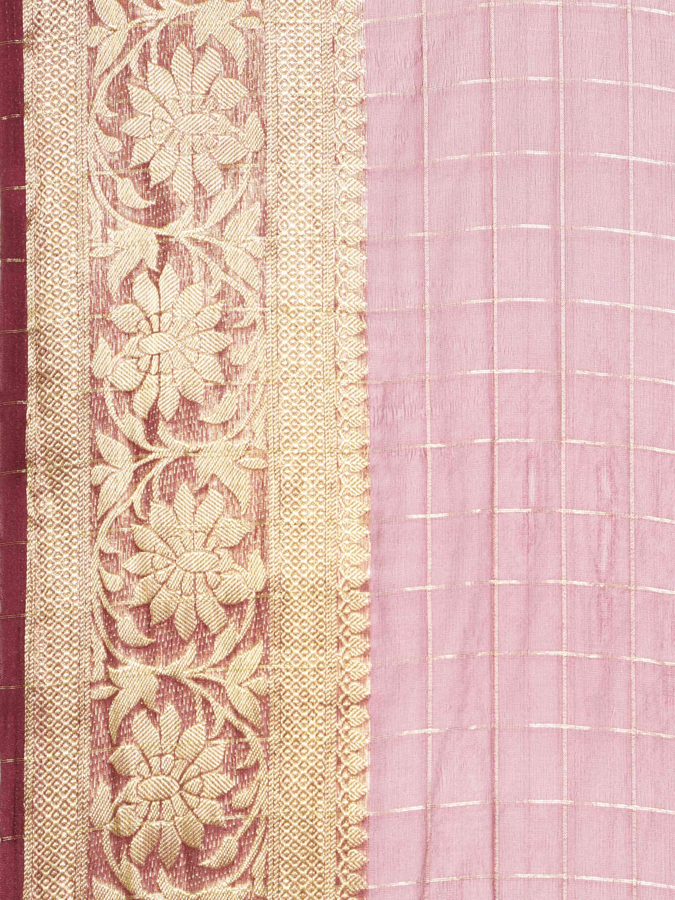 DUNGRANI WINE BANARASI ORGANZA CHEX SILK SAREE