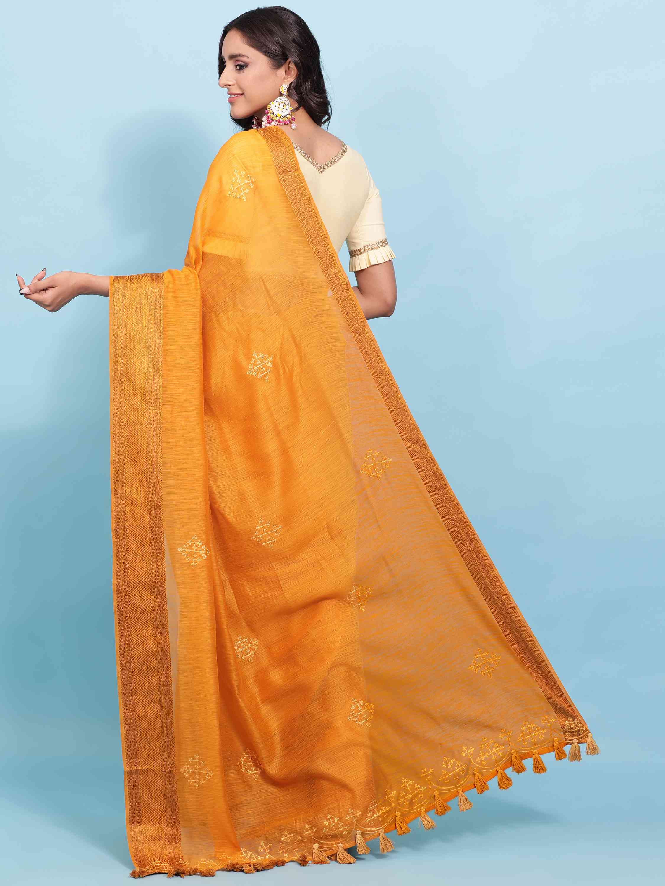 MUSTARD COTTON SILK SAREE WITH BLOUSE