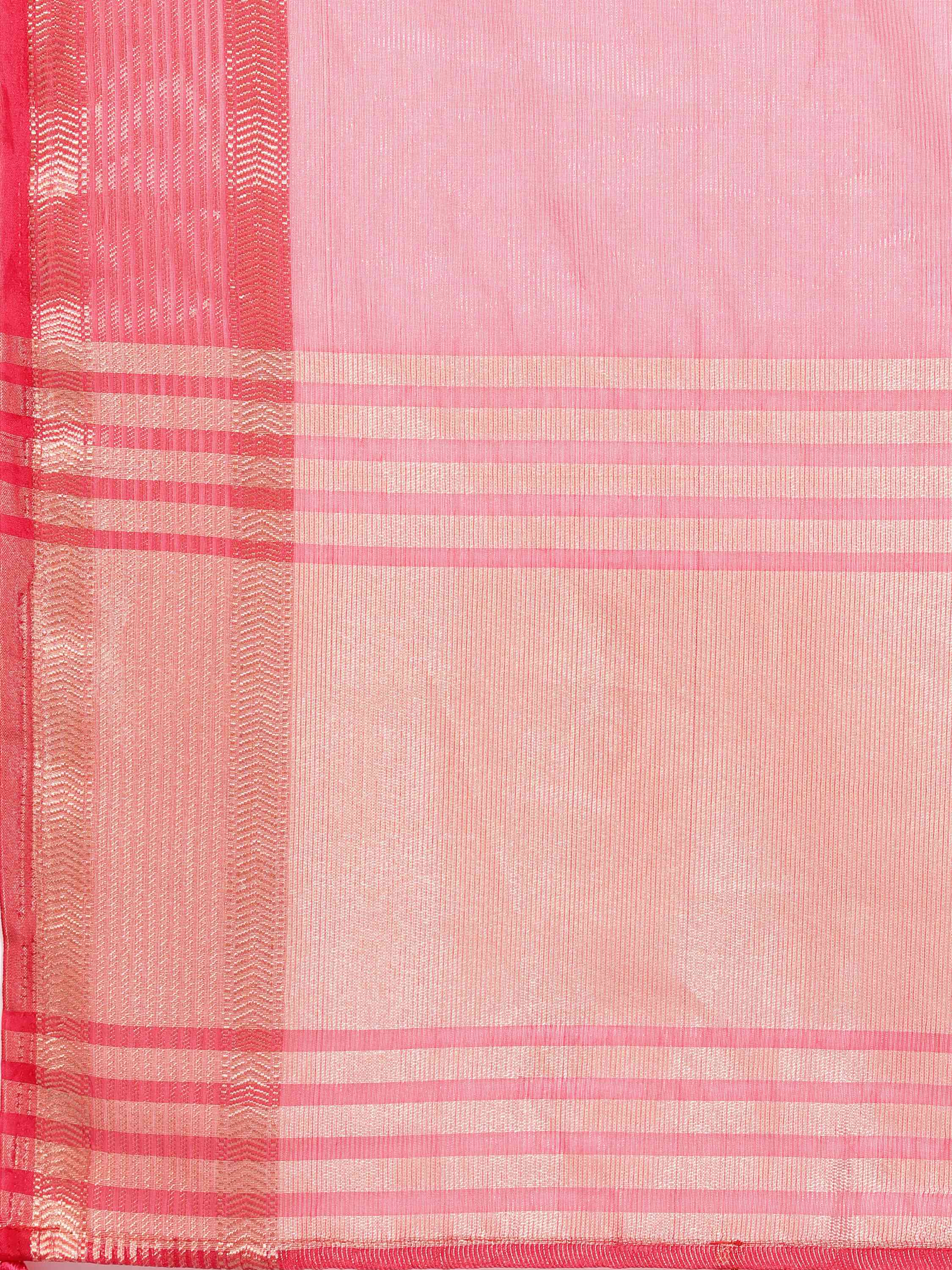 PINK ORGANZA TISSUE SILK MAHESHWARI SAREE