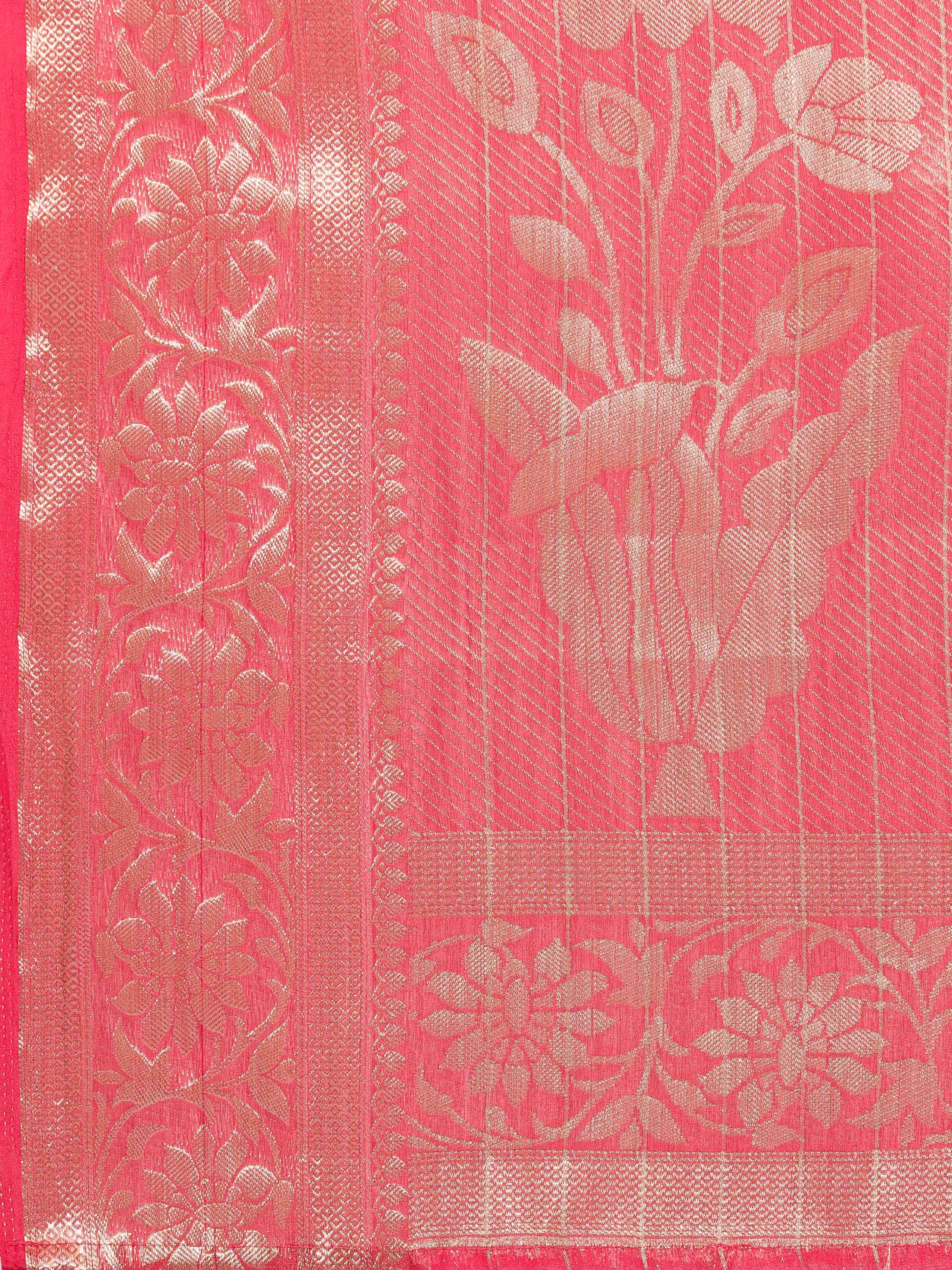 RED BANARASI ORGANZA CHEX SILK SAREE