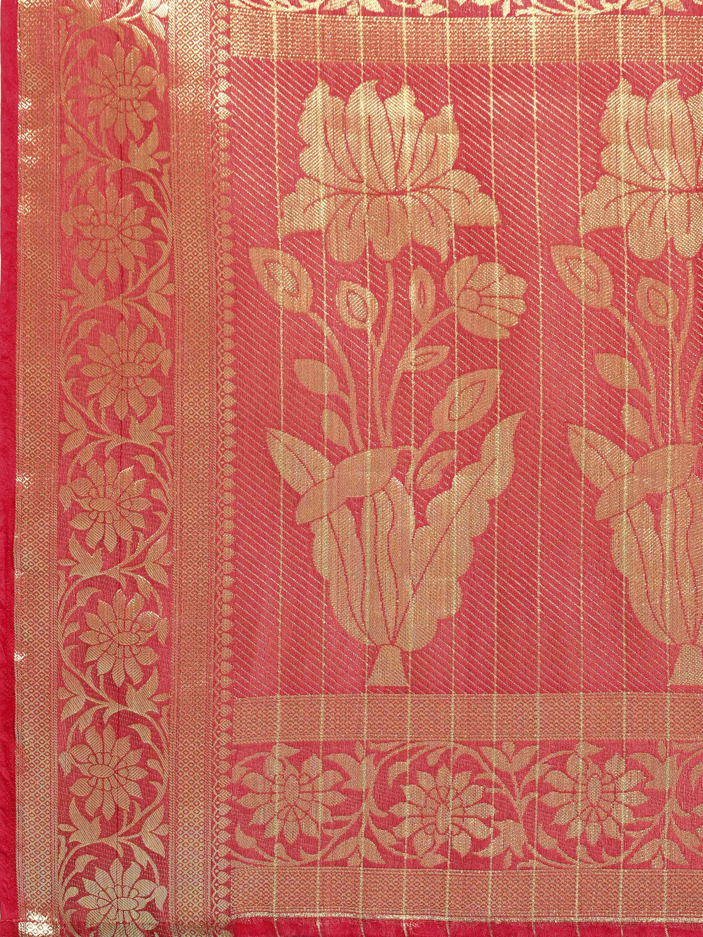 PINK BANARASI ORGANZA CHEX SILK SAREE