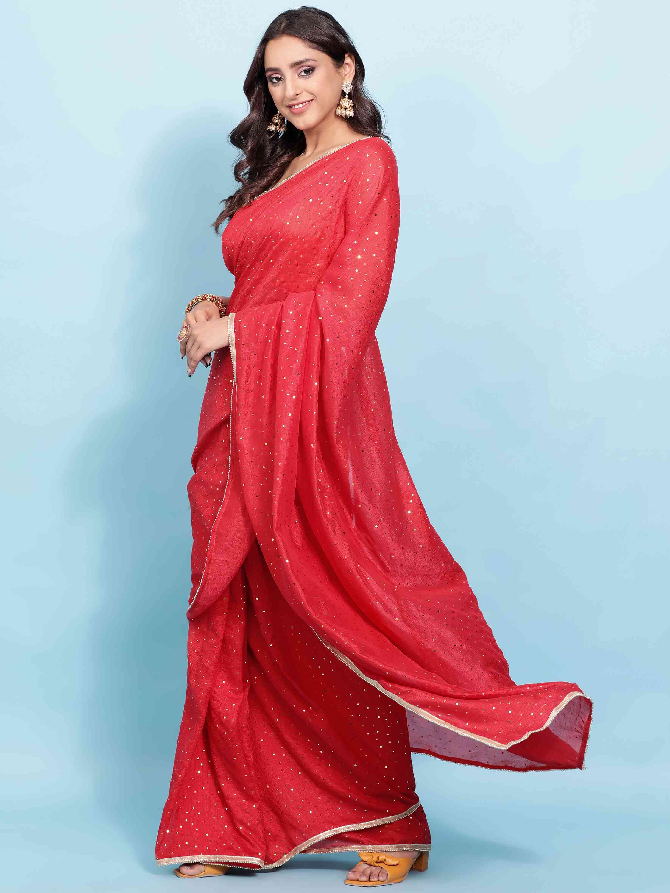 RED FAUX CREPE SILK SAREE