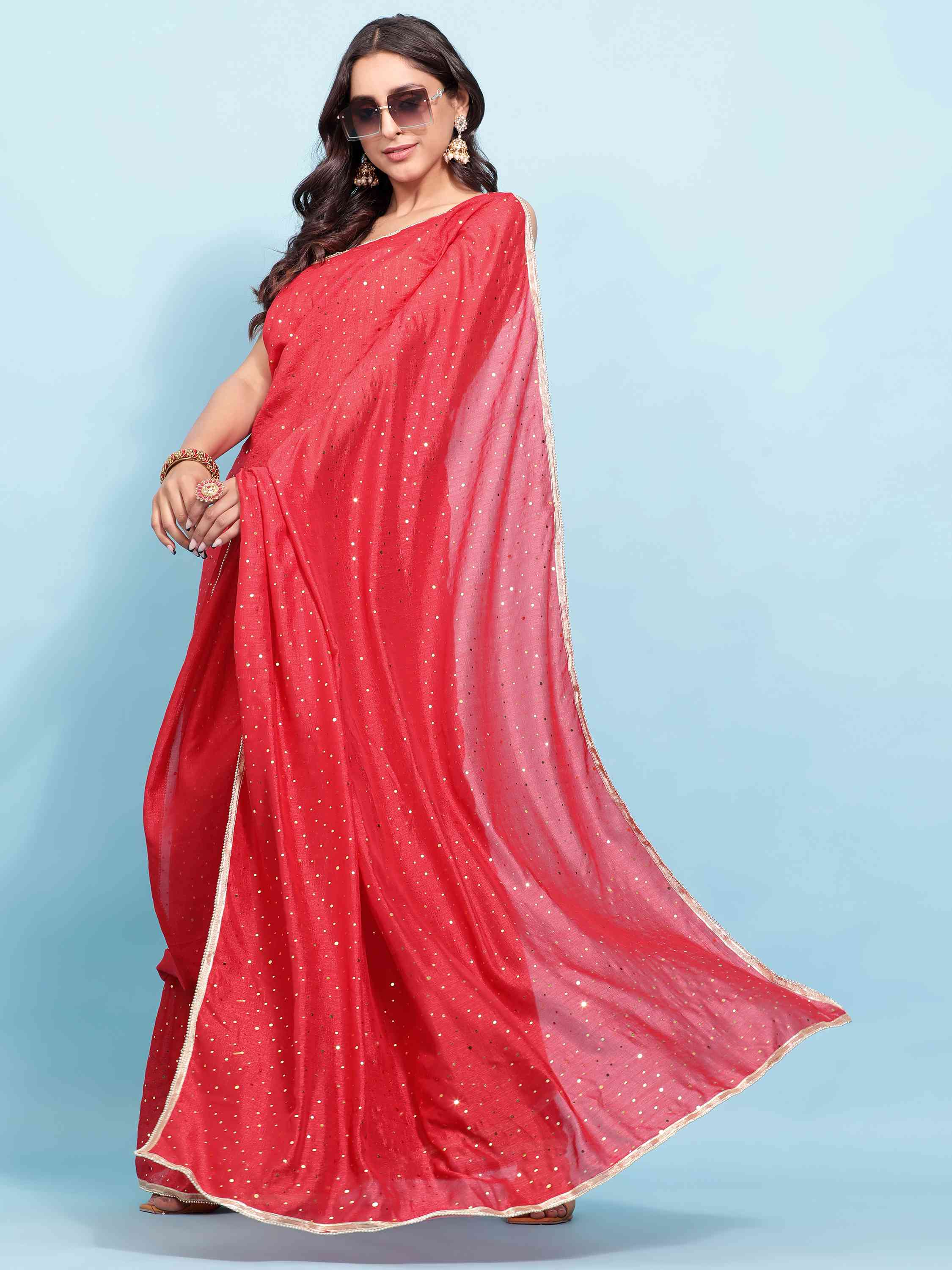 RED FAUX CREPE SILK SAREE