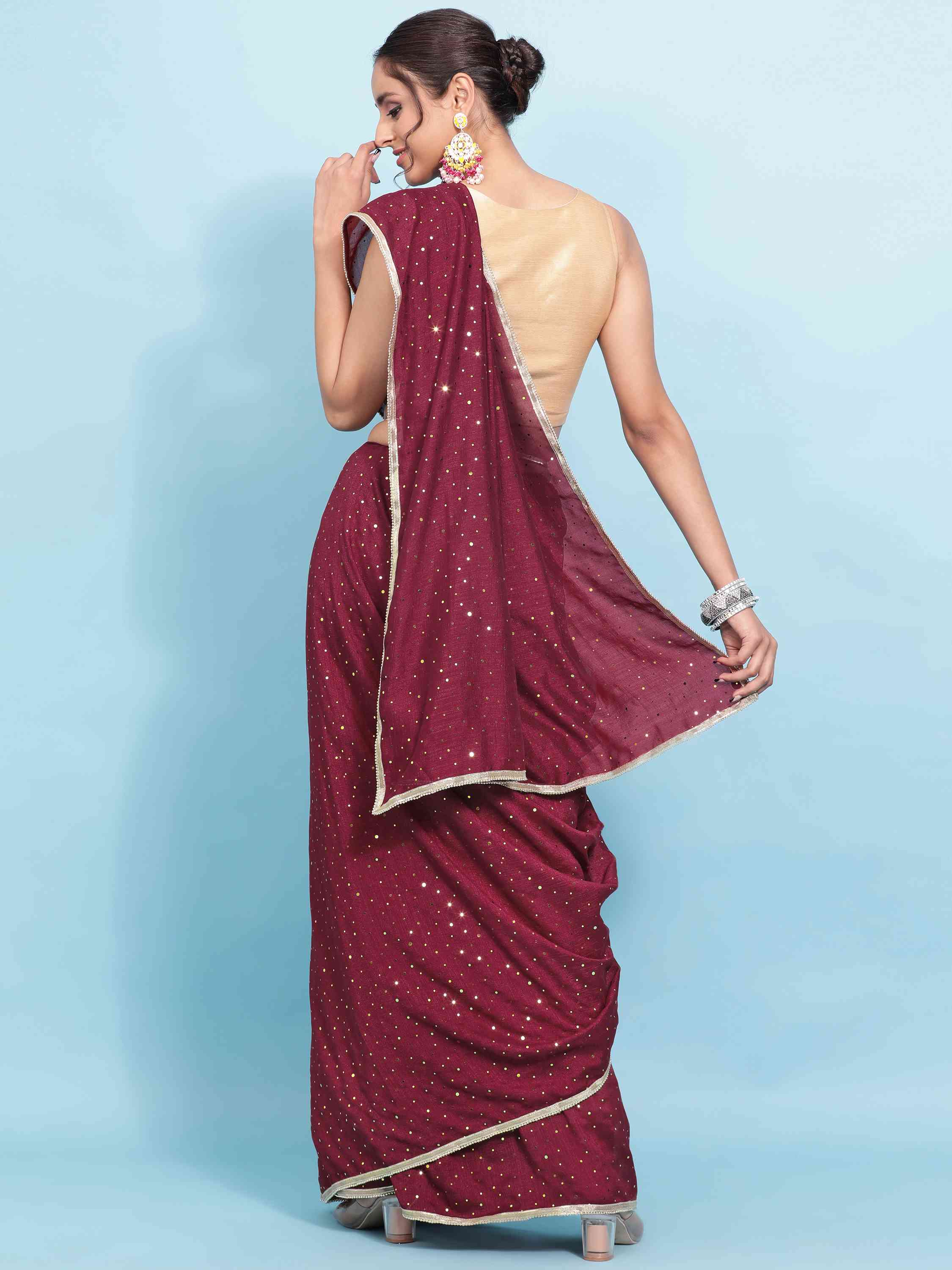 MAROON FAUX CREPE SILK SAREE