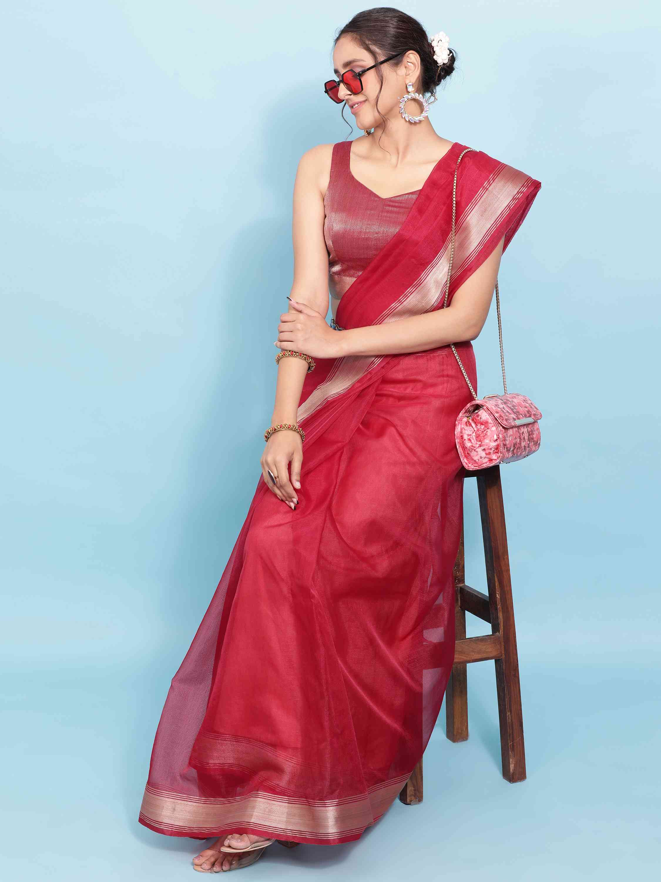 DUNGRANI MAROON ORGANZA TISSUE SILK SAREE