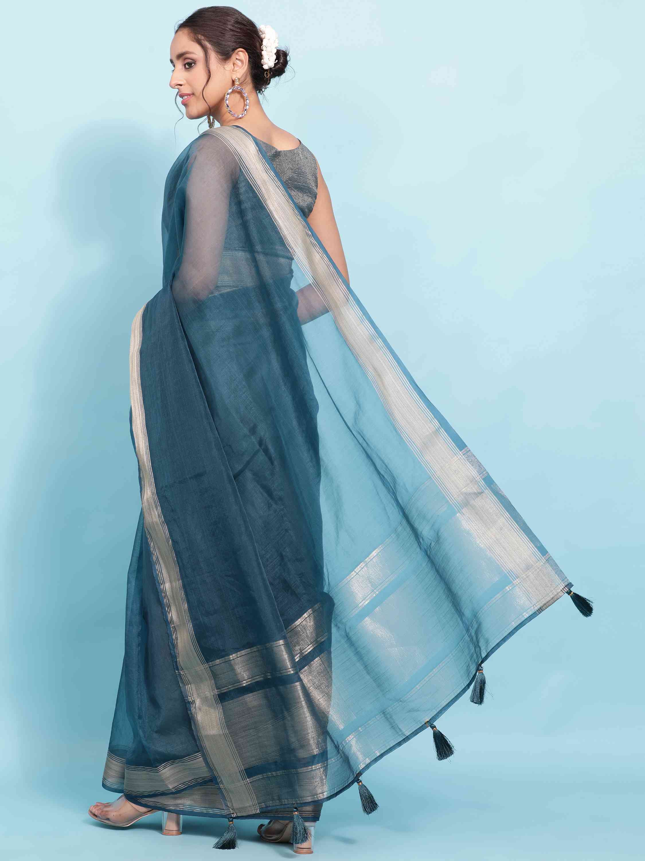  DUNGRANI BLUE ORGANZA TISSUE SILK SAREE