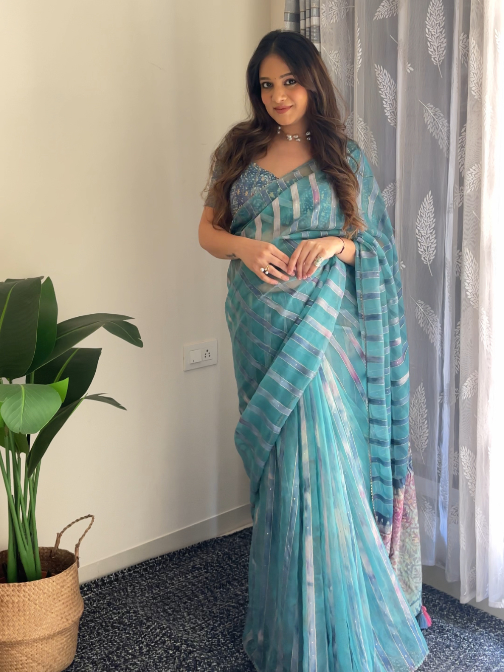 HAND DYED BATIK PRINTED SAREE ADORNED WITH GOTA LACE