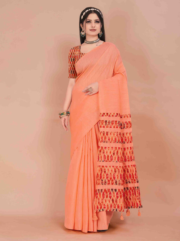 PEACH ART LINEN SAREE WITH PRINTED PALLU