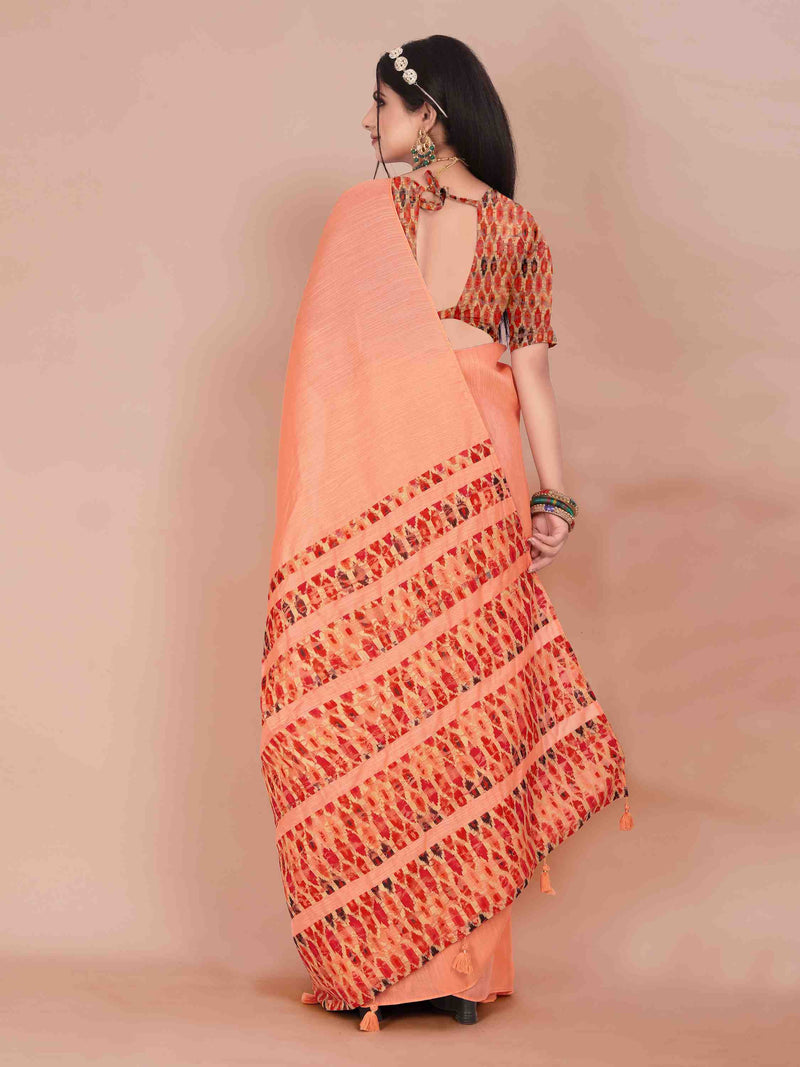 PEACH ART LINEN SAREE WITH PRINTED PALLU