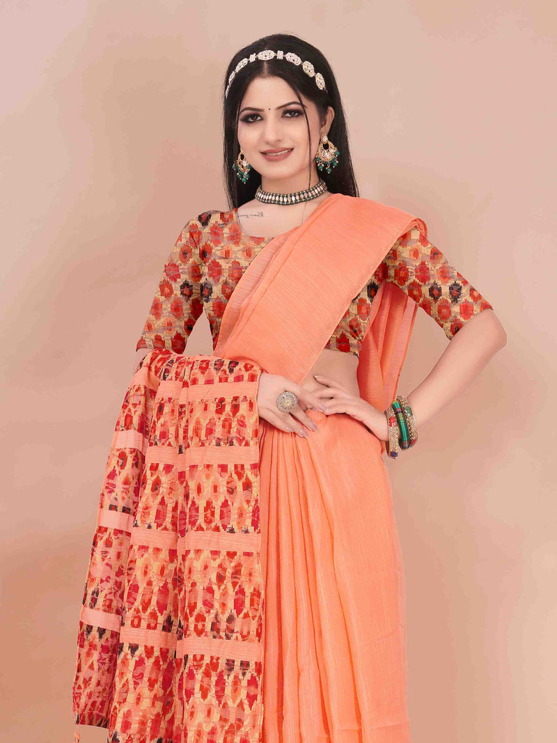 PEACH ART LINEN SAREE WITH PRINTED PALLU