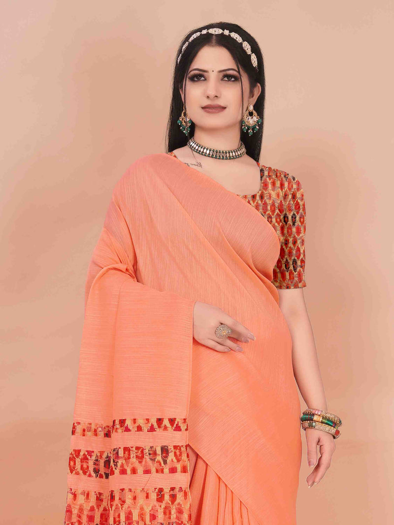 PEACH ART LINEN SAREE WITH PRINTED PALLU