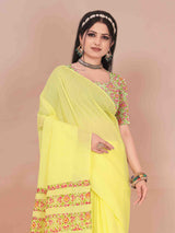 YELLOW ART LINEN SAREE WITH PRINTED PALLU