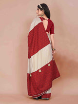 BEIGE ART SILK SAREE WITH RED PATOLA WEAVED BORDER
