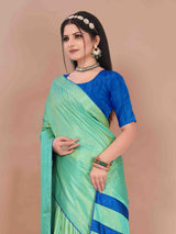 TURQUOISE ART SILK SAREE WITH BLUE BORDER