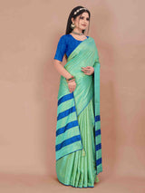 TURQUOISE ART SILK SAREE WITH BLUE BORDER