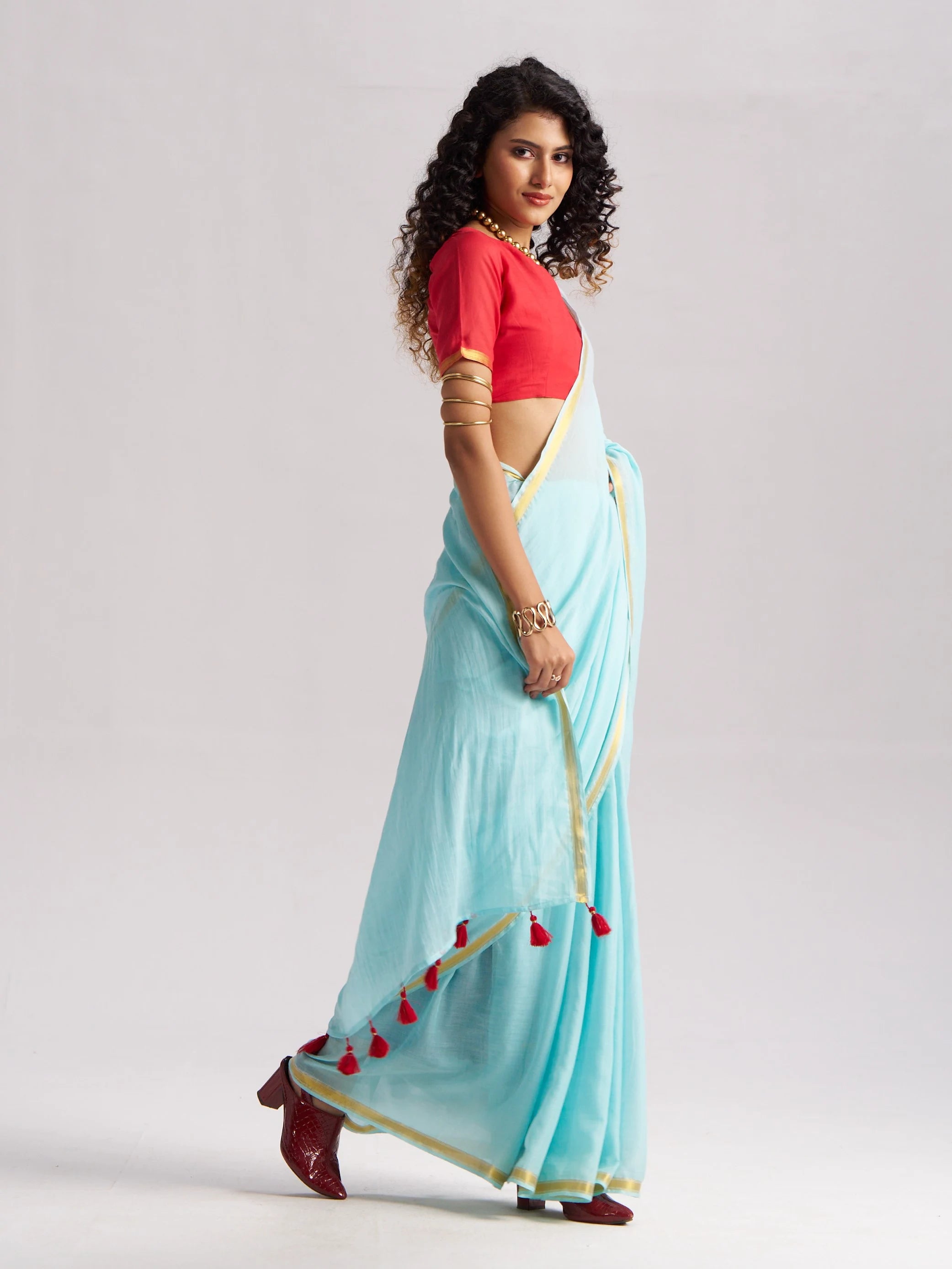 VISCOSE MUL LIVA SOLID SAREE WITH BLOUSE