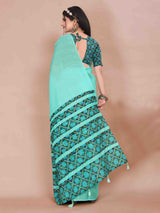 BLUE ART LINEN SAREE WITH PRINTED PALLU