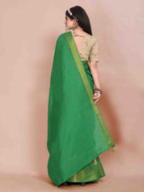 GREEN LINEN BLEND SAREE WITH ZARI BORDER