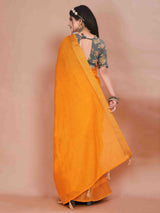 MUSTARD LINEN BLEND SAREE WITH ZARI BORDER