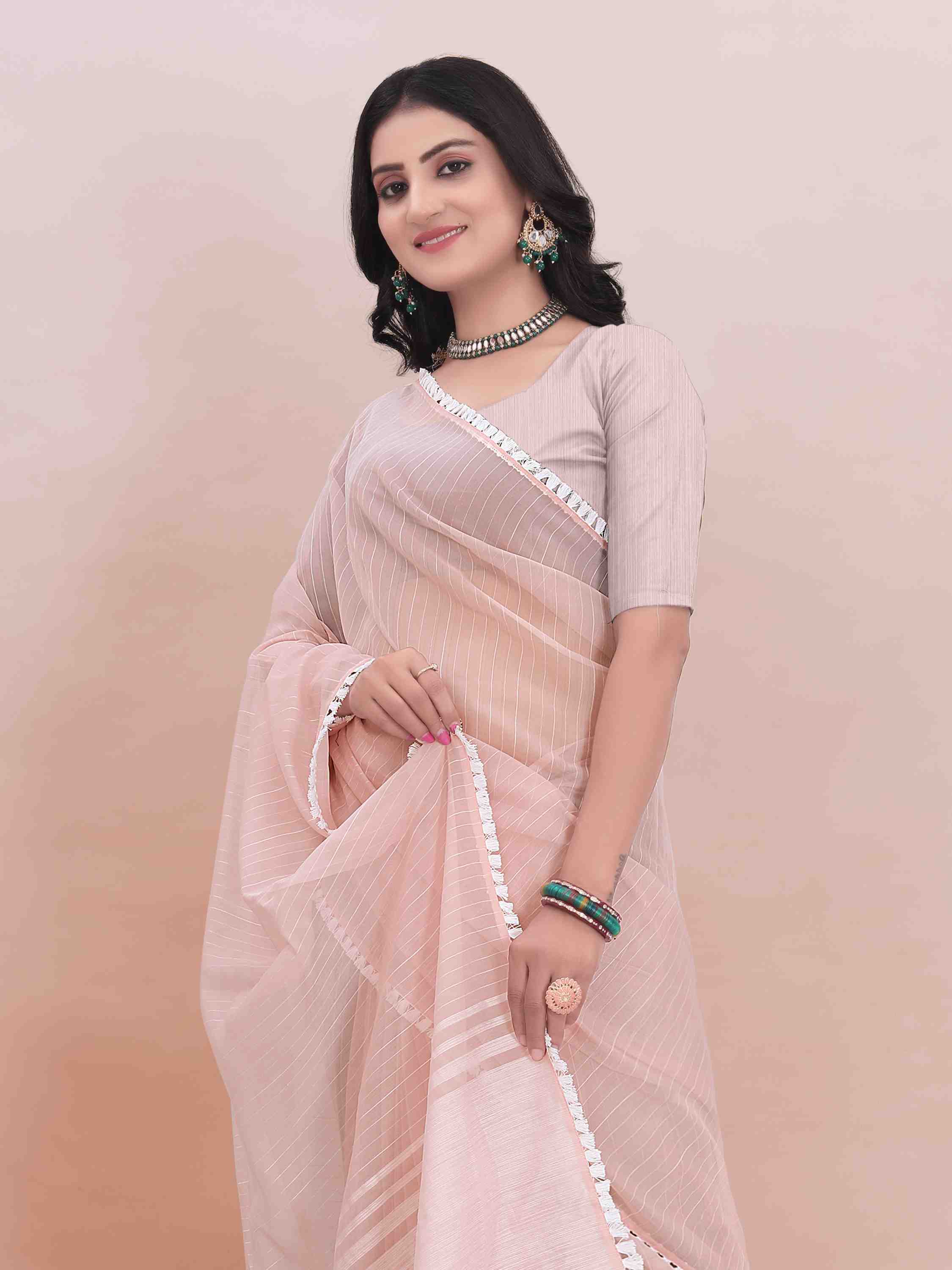 PEACH ORGANZA SAREE