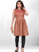 PEACH FLORAL WEAVED BACK DETAILED TUNIC