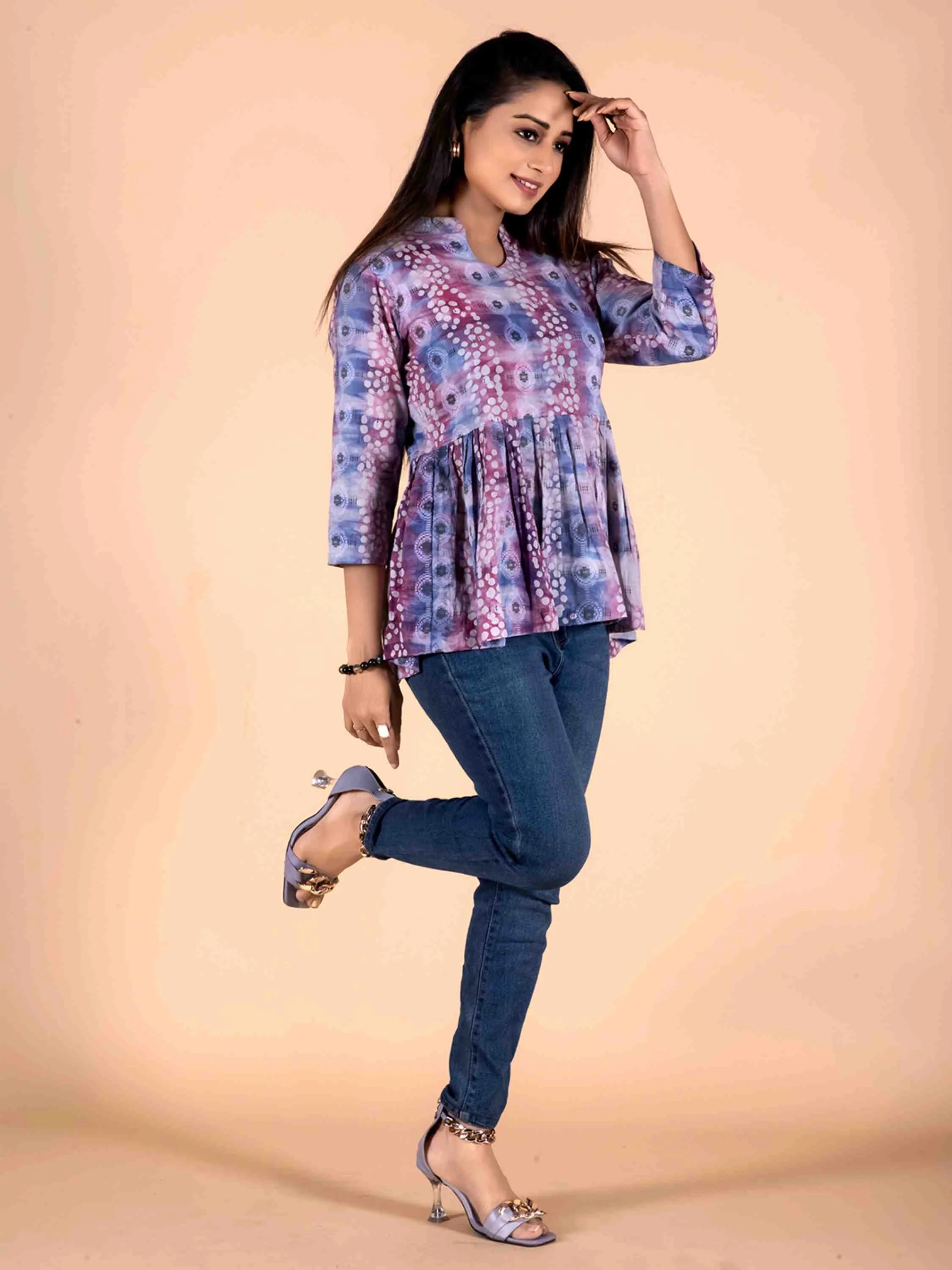 VIOLET VISCOSE HAND BATIK PRINTED TOP