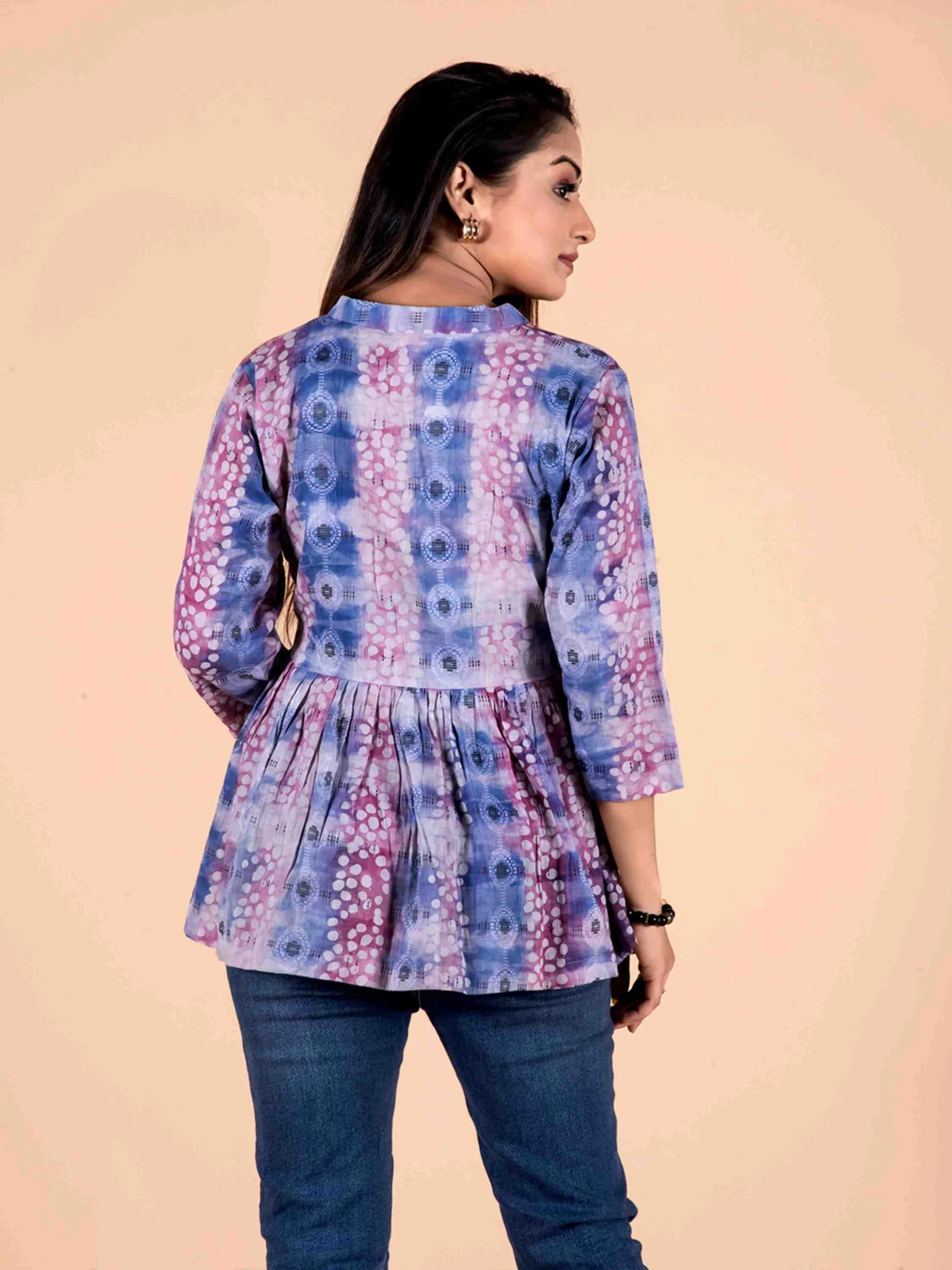 VIOLET VISCOSE HAND BATIK PRINTED TOP