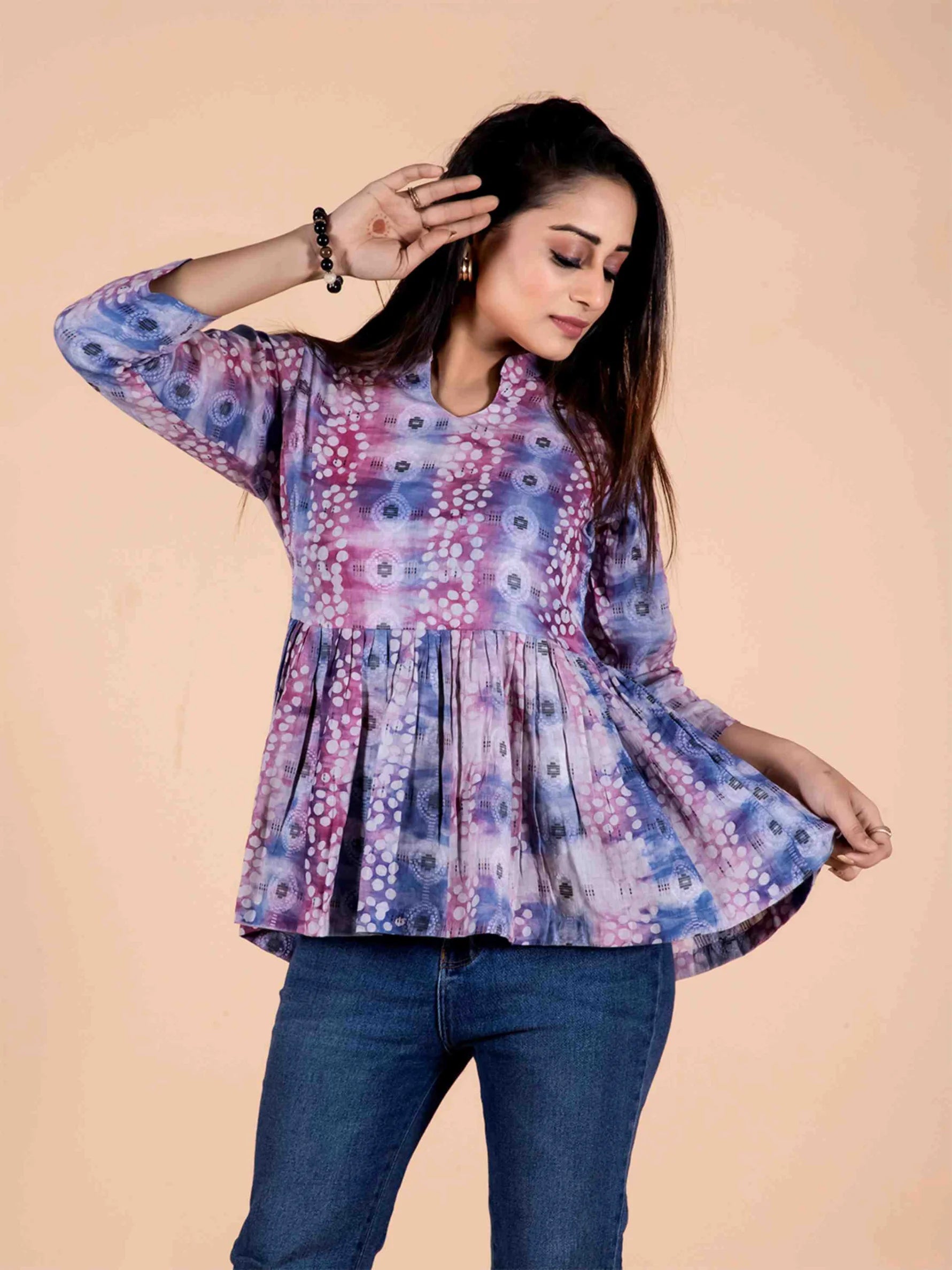 VIOLET VISCOSE HAND BATIK PRINTED TOP