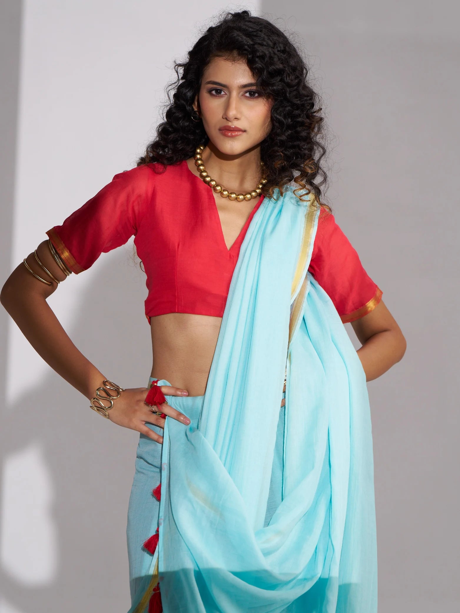 VISCOSE MUL LIVA SOLID SAREE WITH BLOUSE