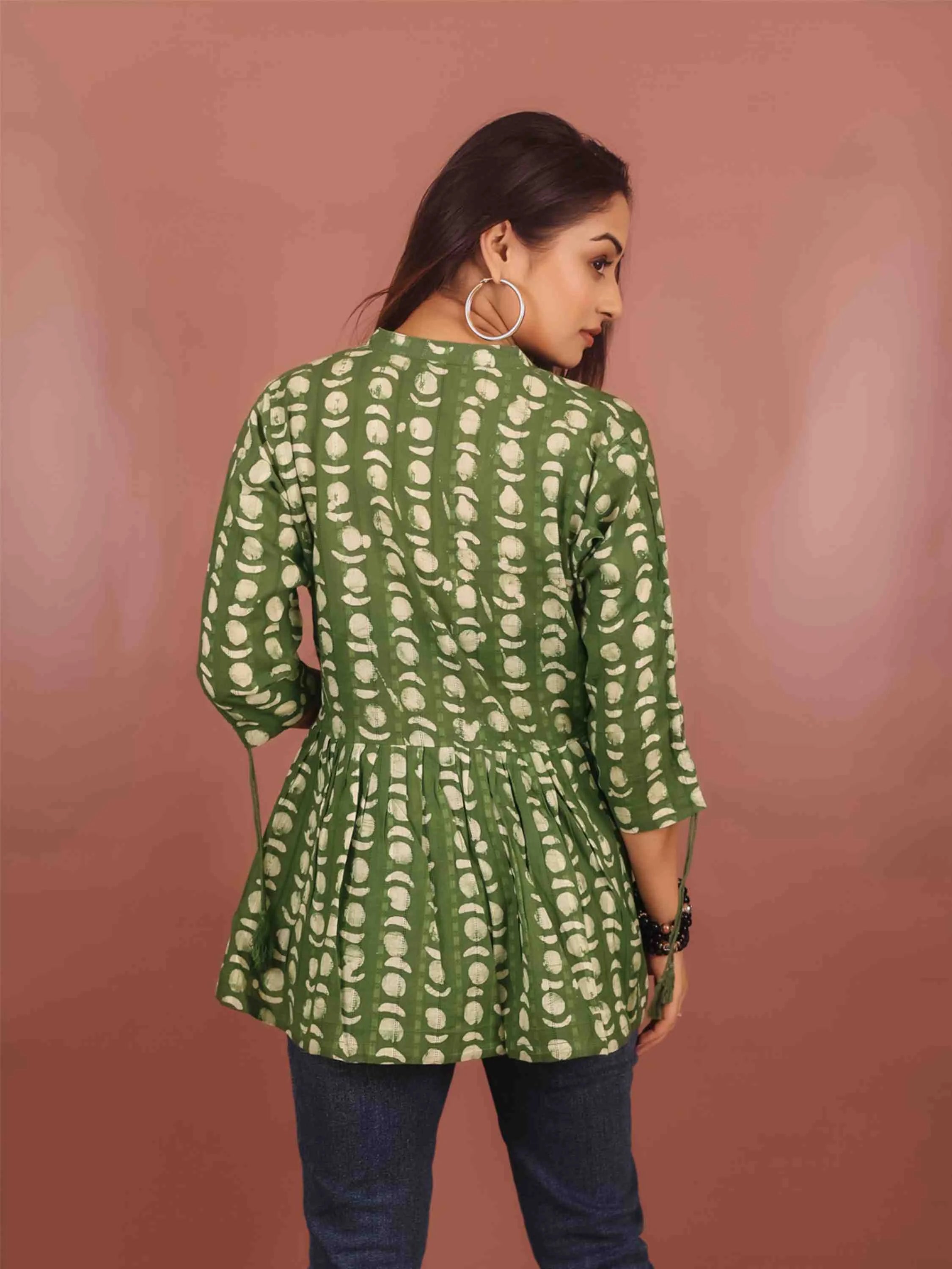 GREEN VISCOSE HAND BATIK PRINTED TOP