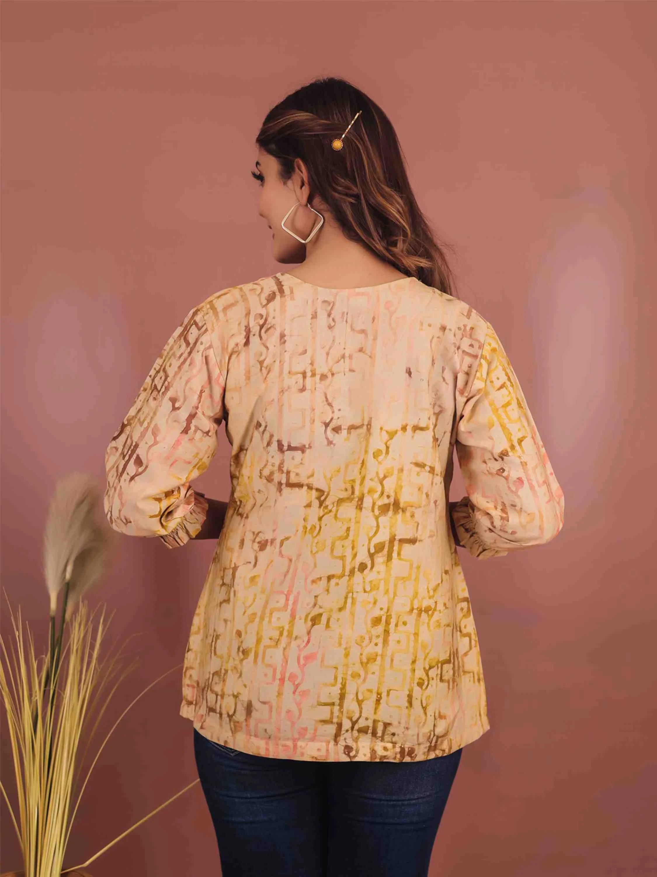 BEIGE VISCOSE HAND BATIK PRINTED TOP