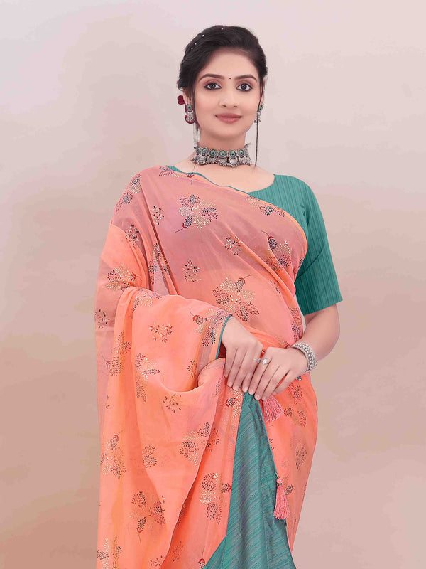 PEACH ORGANZA FOIL PRINTED SAREE