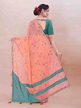 PEACH ORGANZA FOIL PRINTED SAREE